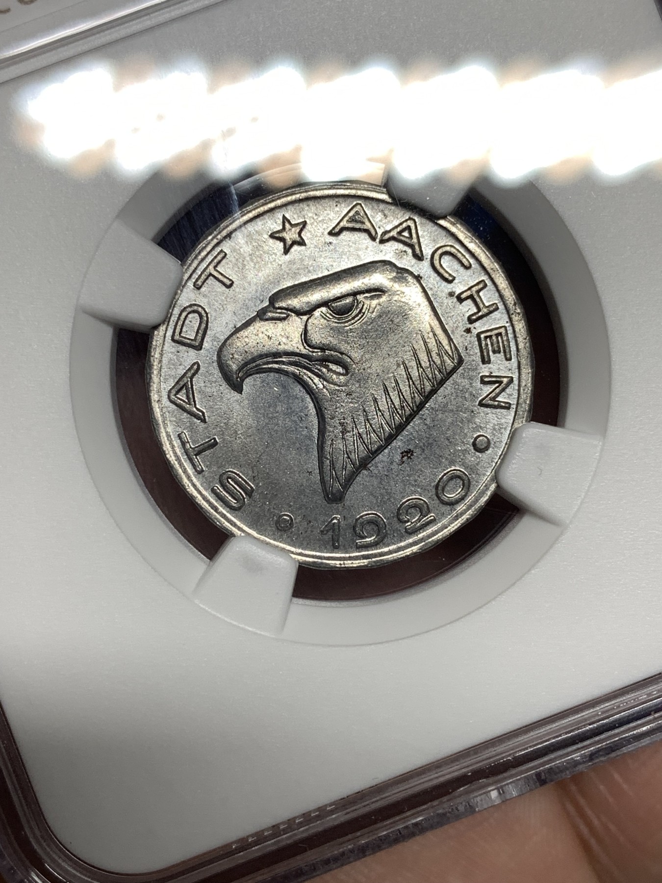 《竞宝斋》第198场-周日，周一 2场 (全场包邮) NGC MS63  1920年德国德紧亚琛鹰头50芬尼铁币 铁币保存不易 非常难得的品相