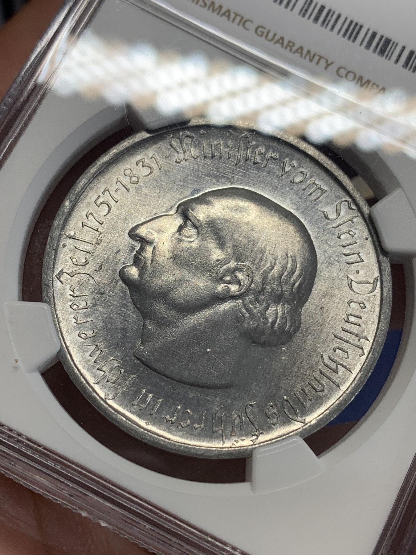 《竞宝斋》第198场-周日，周一 2场 (全场包邮) NGC MS63  1923年德国德紧威斯特法伦5000万马克铝币 次大面值 镜面底板 难得好品好状态！