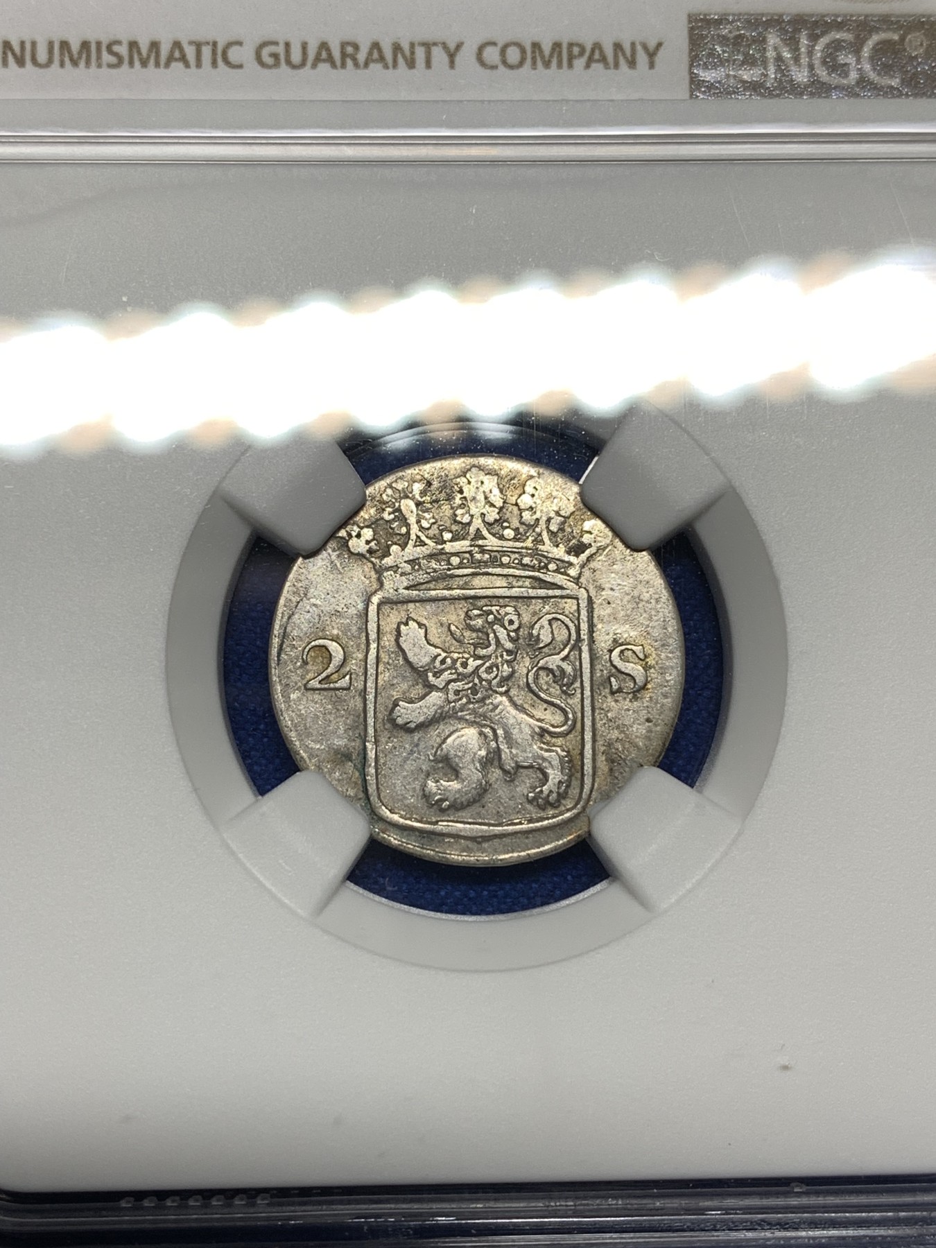 《竞宝斋》第198场-周日，周一 2场 (全场包邮) NGC-AU50 1784年荷兰省 2S银币，200多年历史了，有分难得。