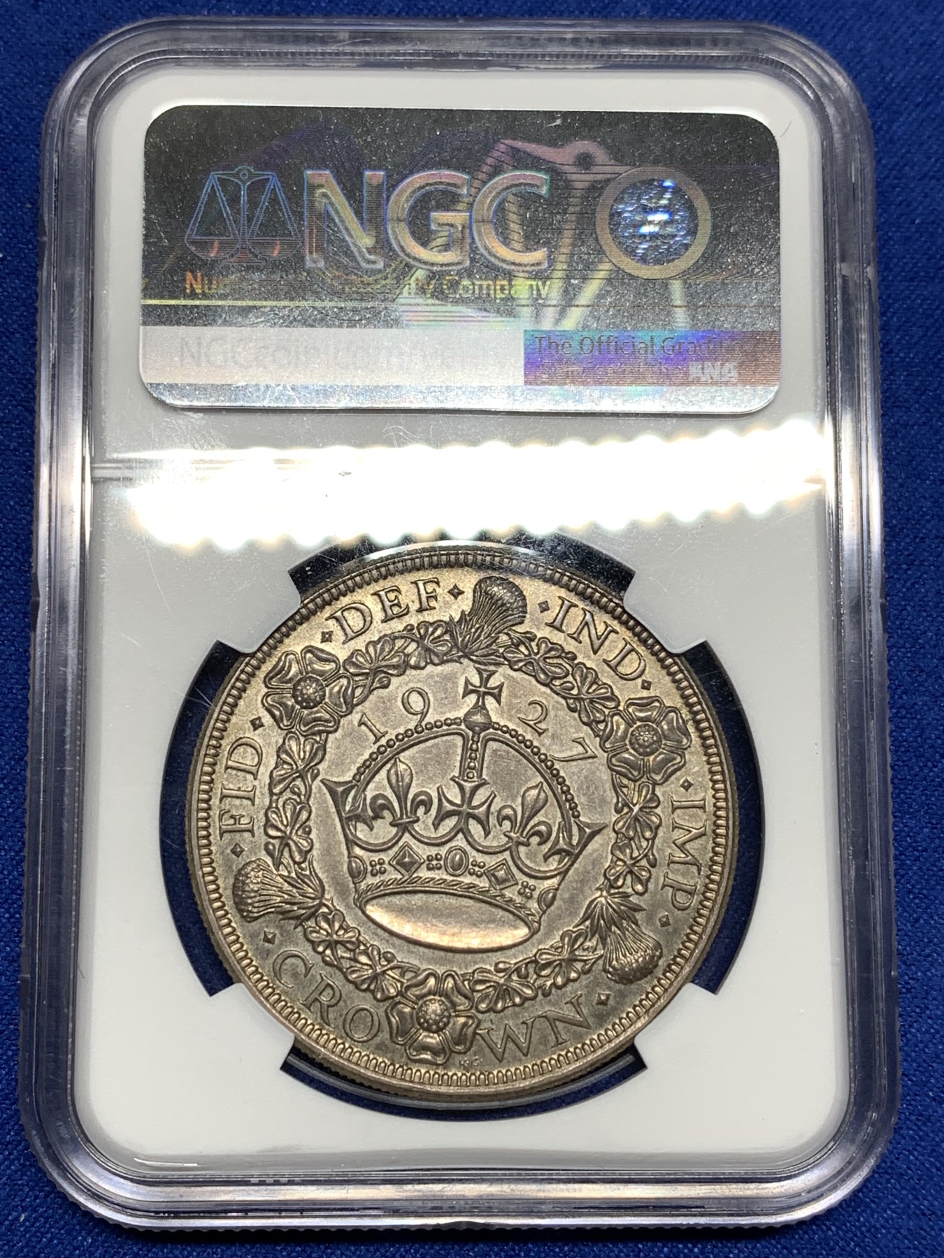 《竞宝斋》第198场-周日，周一 2场 (全场包邮) NGC PR65 英国 1927乔治五世 精致版 花冠克朗 大银币 顶级分数 然后灰包浆 非常好