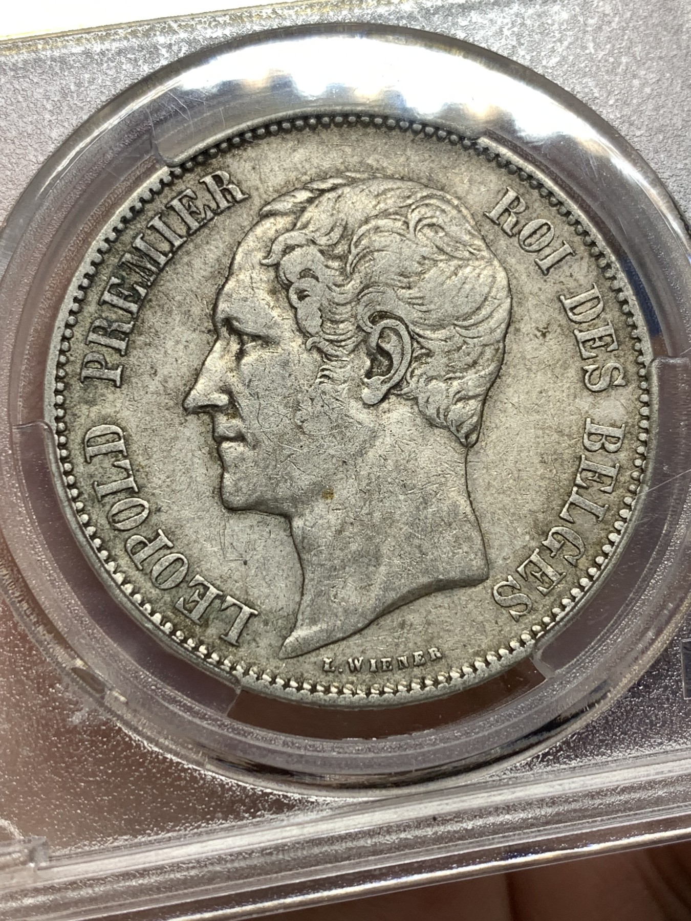 《竞宝斋》第198场-周日，周一 2场 (全场包邮) 爱藏AU50 比利时1850年利奥波德一世5法郎银币 原味包浆 状态不错