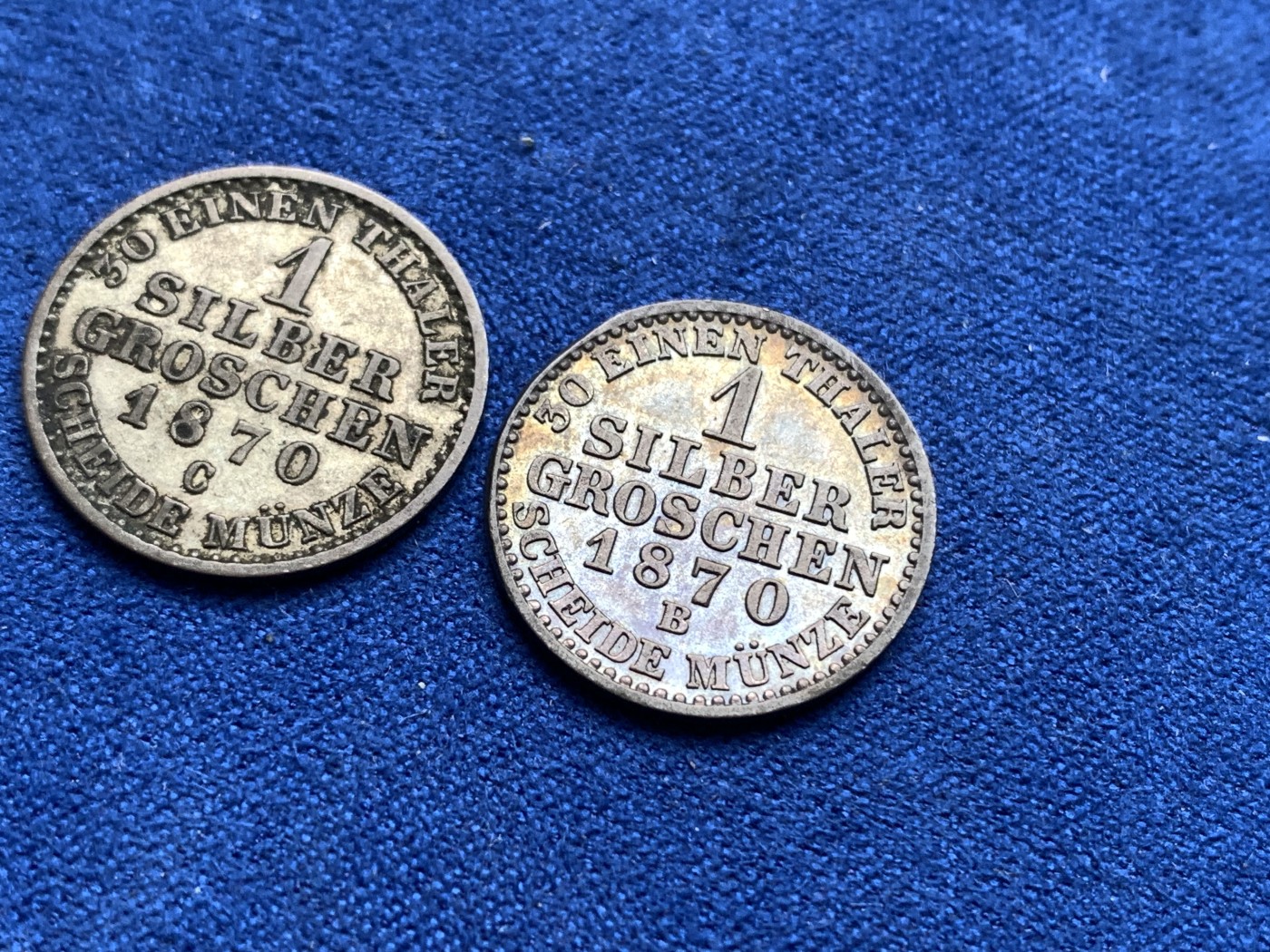 《竞宝斋》第198场-周日，周一 2场 (全场包邮) 两枚一组 德国普鲁士 1870年 1格罗申 银币