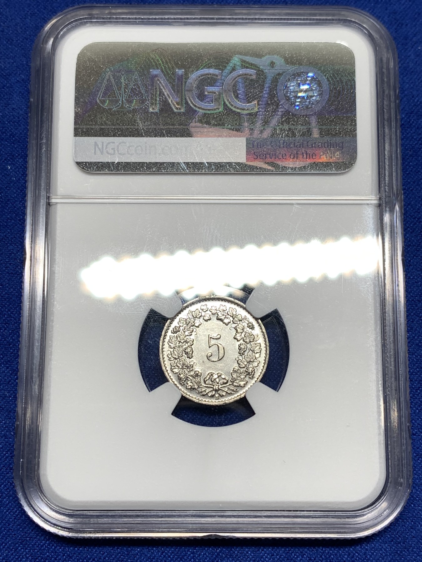 《竞宝斋》第198场-周日，周一 2场 (全场包邮) NGC-AU55 瑞士1933年早期5R纯镍币，非后期白铜合金币。