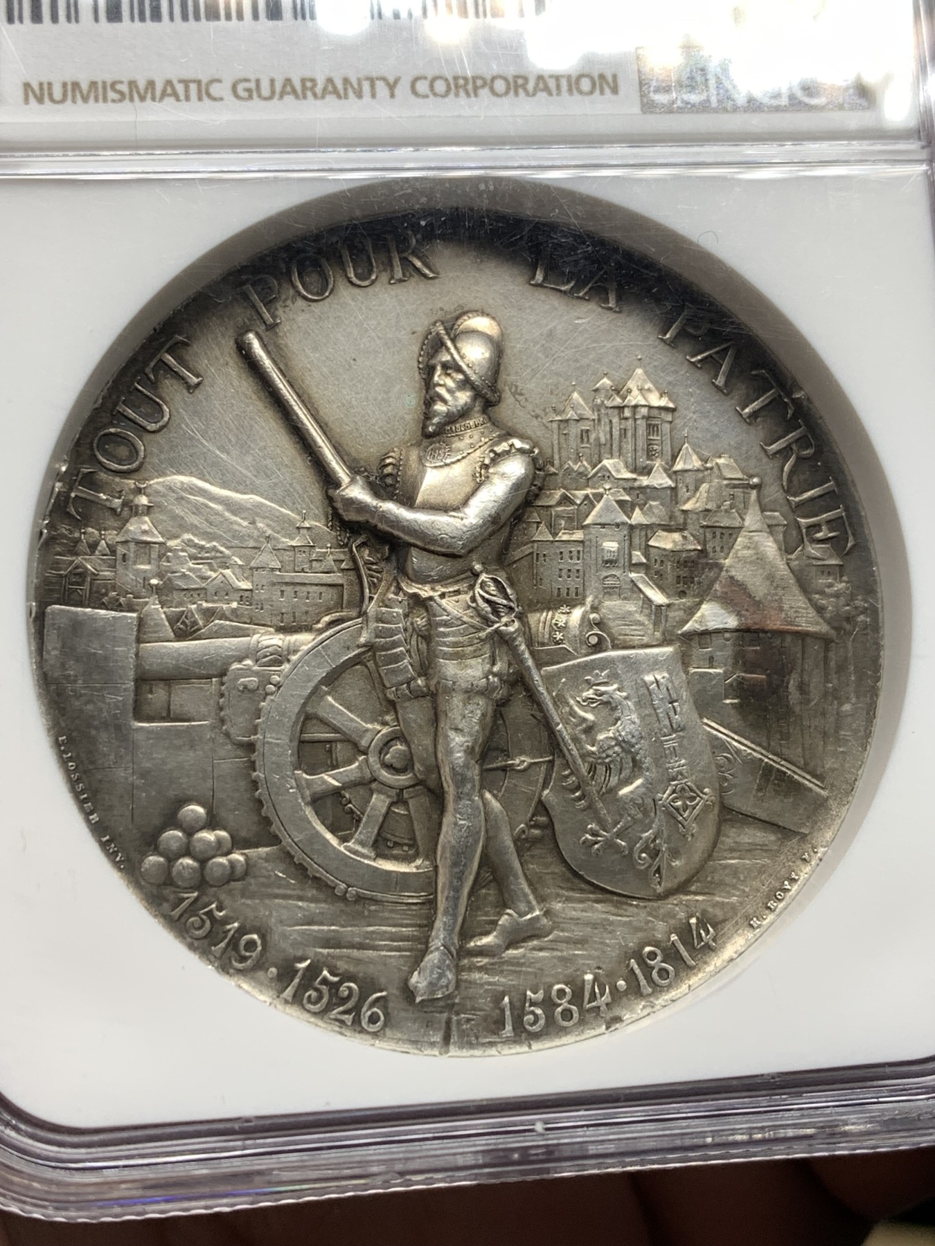 《竞宝斋》第198场-周日，周一 2场 (全场包邮) NGC UNC 瑞士1887日内瓦射击节银章 高浮雕