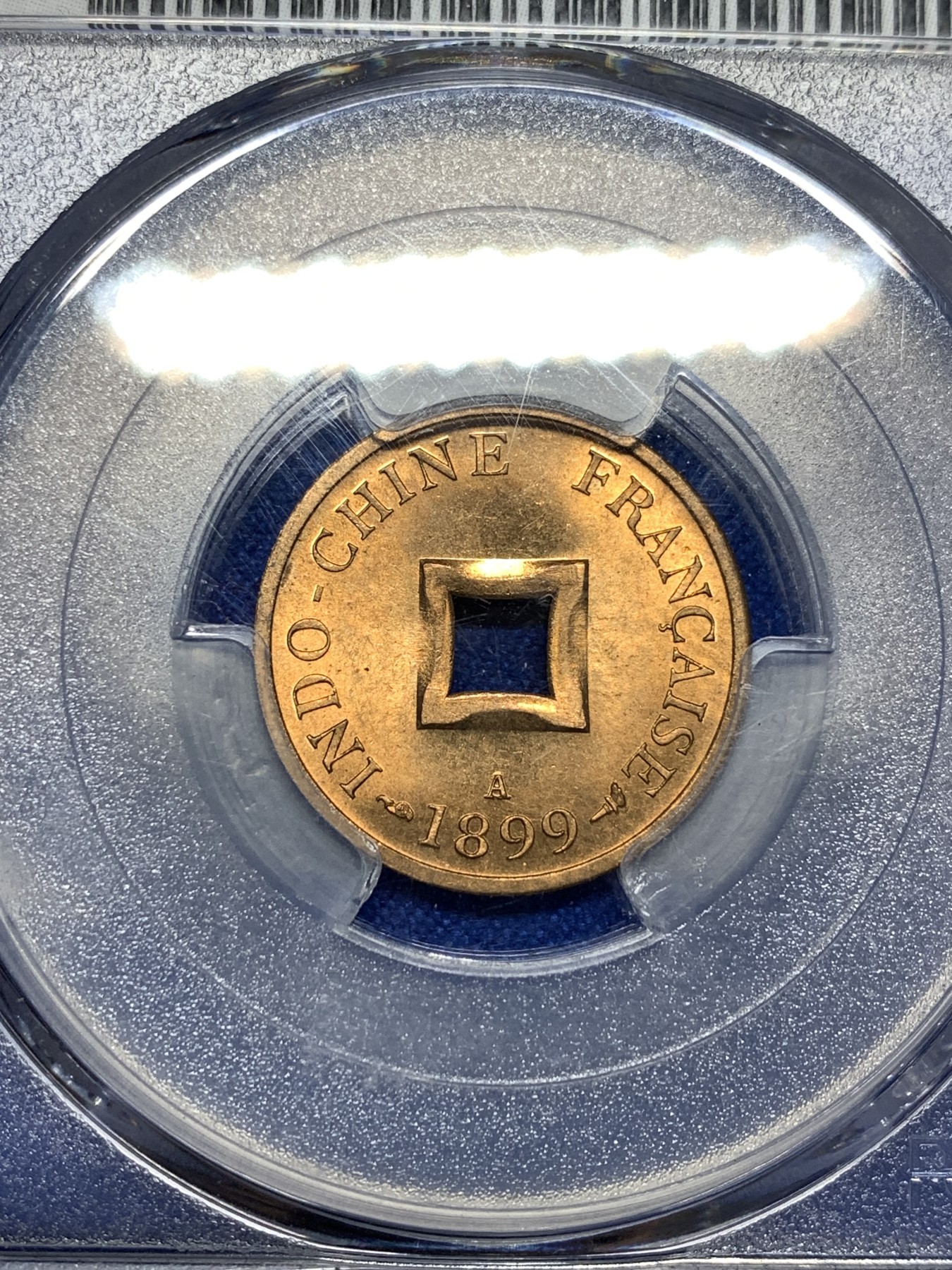 《竞宝斋》第198场-周日，周一 2场 (全场包邮) 季军分 PCGS MS65RD 法属印支1899年大法国安南当二铜币