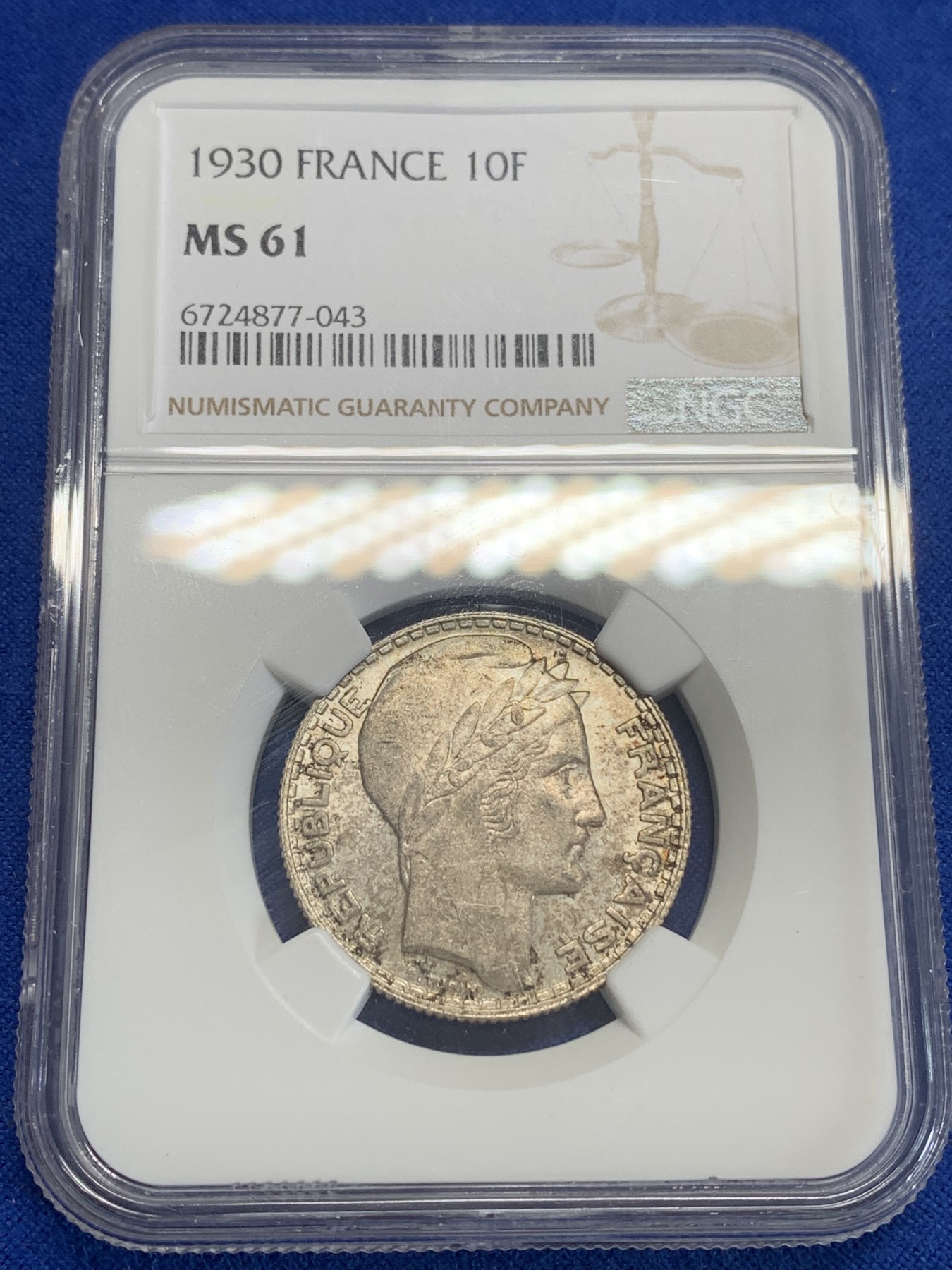 《竞宝斋》第198场-周日，周一 2场 (全场包邮) NGC MS61 法国1930年女神10法郎银币