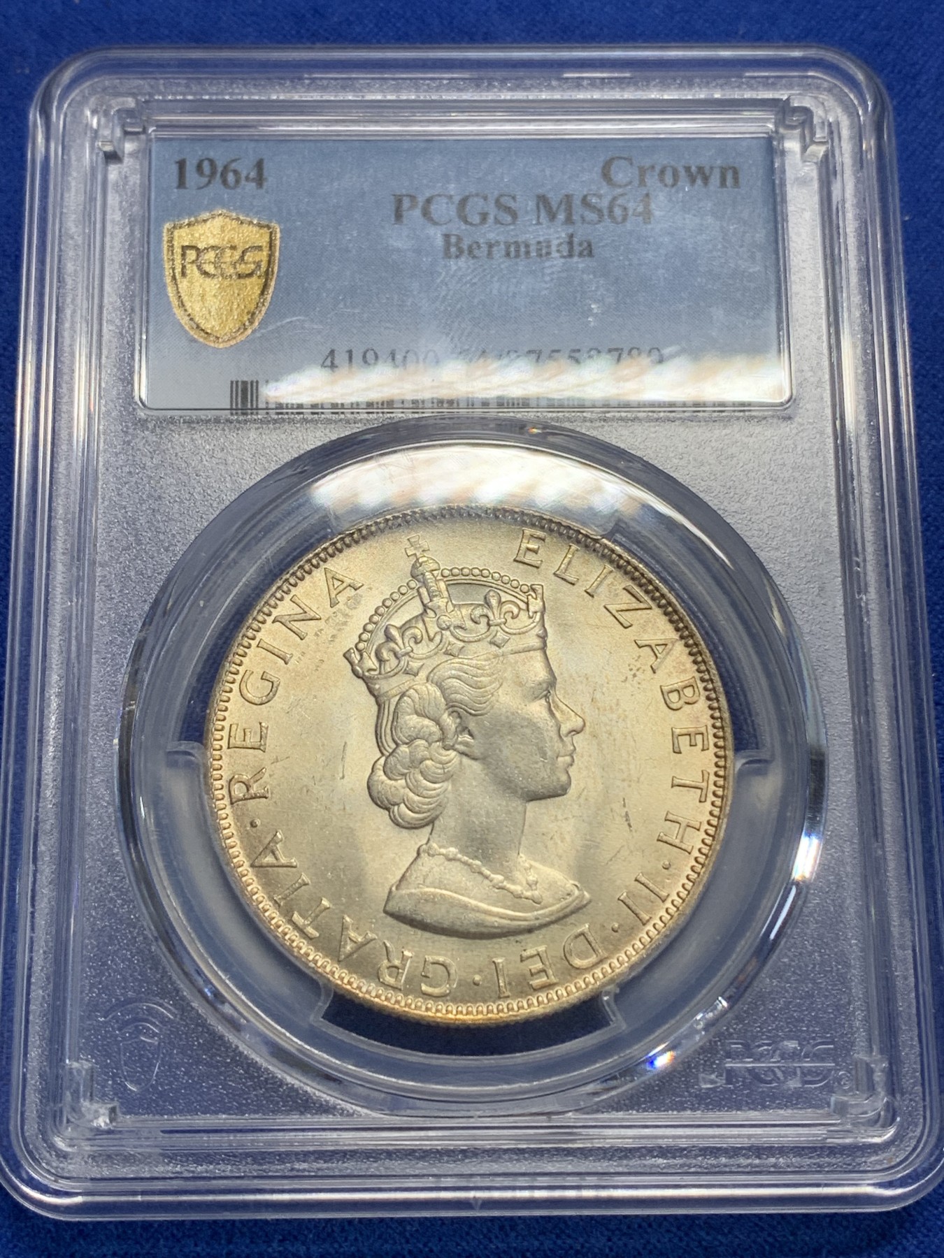《竞宝斋》第198场-周日，周一 2场 (全场包邮) PCGS-MS64 英属百慕大群岛  1964年1克朗银币，黄油彩包浆