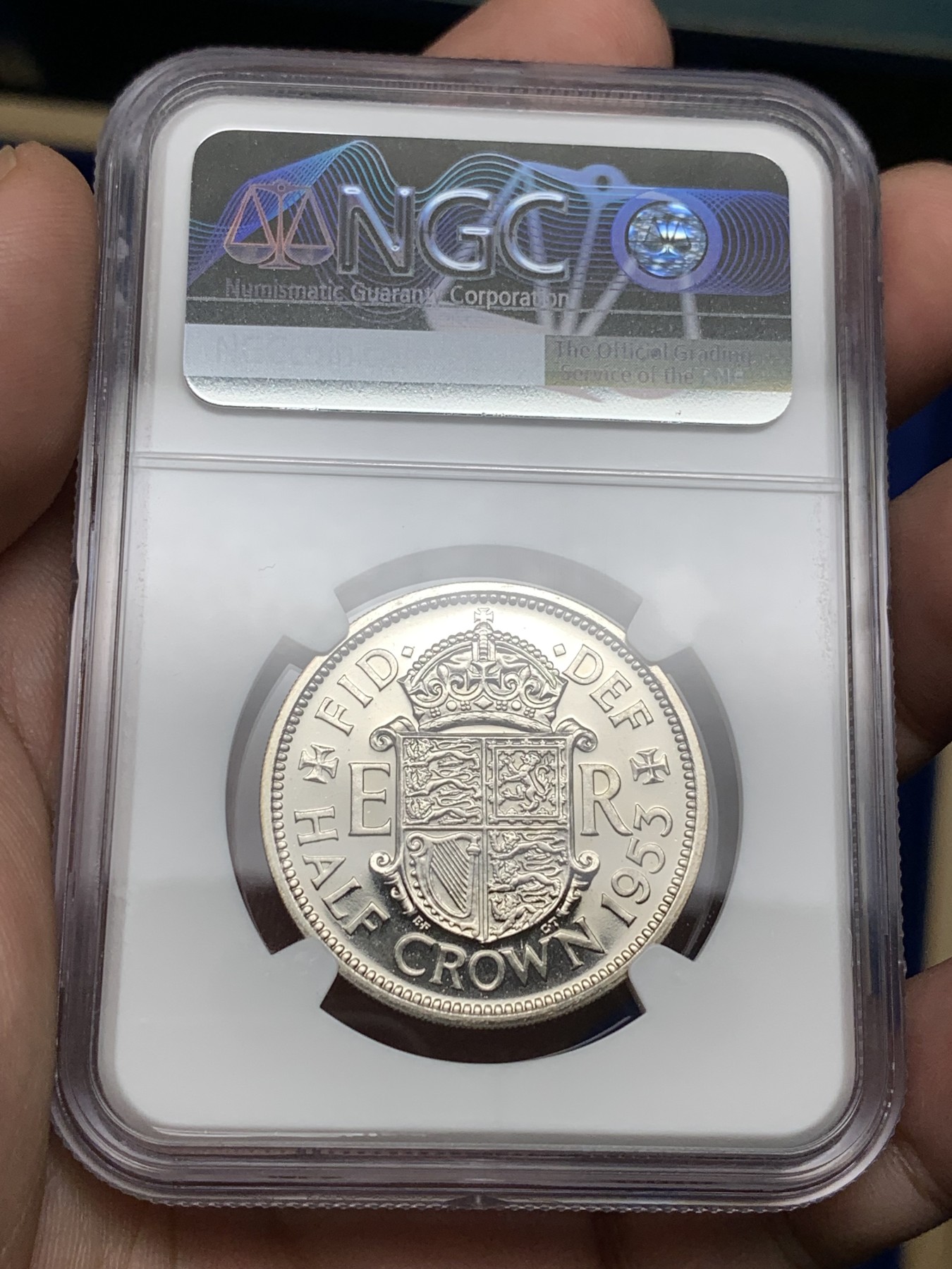 《竞宝斋》第198场-周日，周一 2场 (全场包邮) NGC-PF65 英国1953年伊丽莎白二世加冕首年精制半克朗，高分热门品种