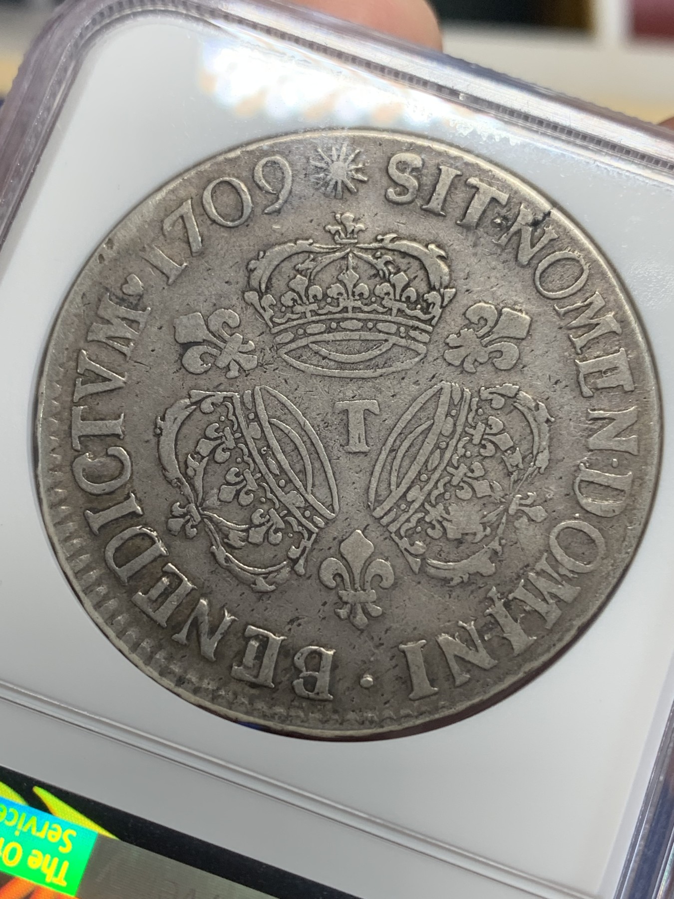 《竞宝斋》第198场-周日，周一 2场 (全场包邮) NGC VF25 法国1709T 太阳王路易十四埃居原味大银