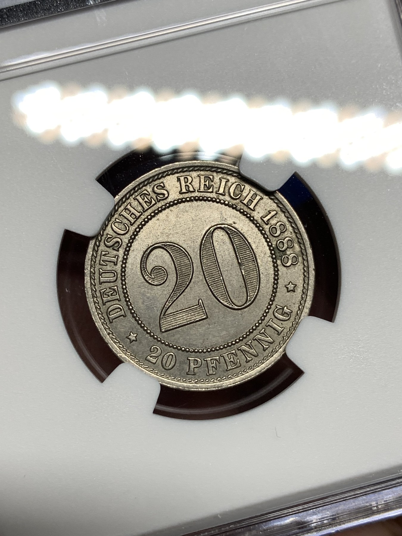 《竞宝斋》第198场-周日，周一 2场 (全场包邮) NGC MS64 1888年德国20芬尼 短翅高分 值得收藏！