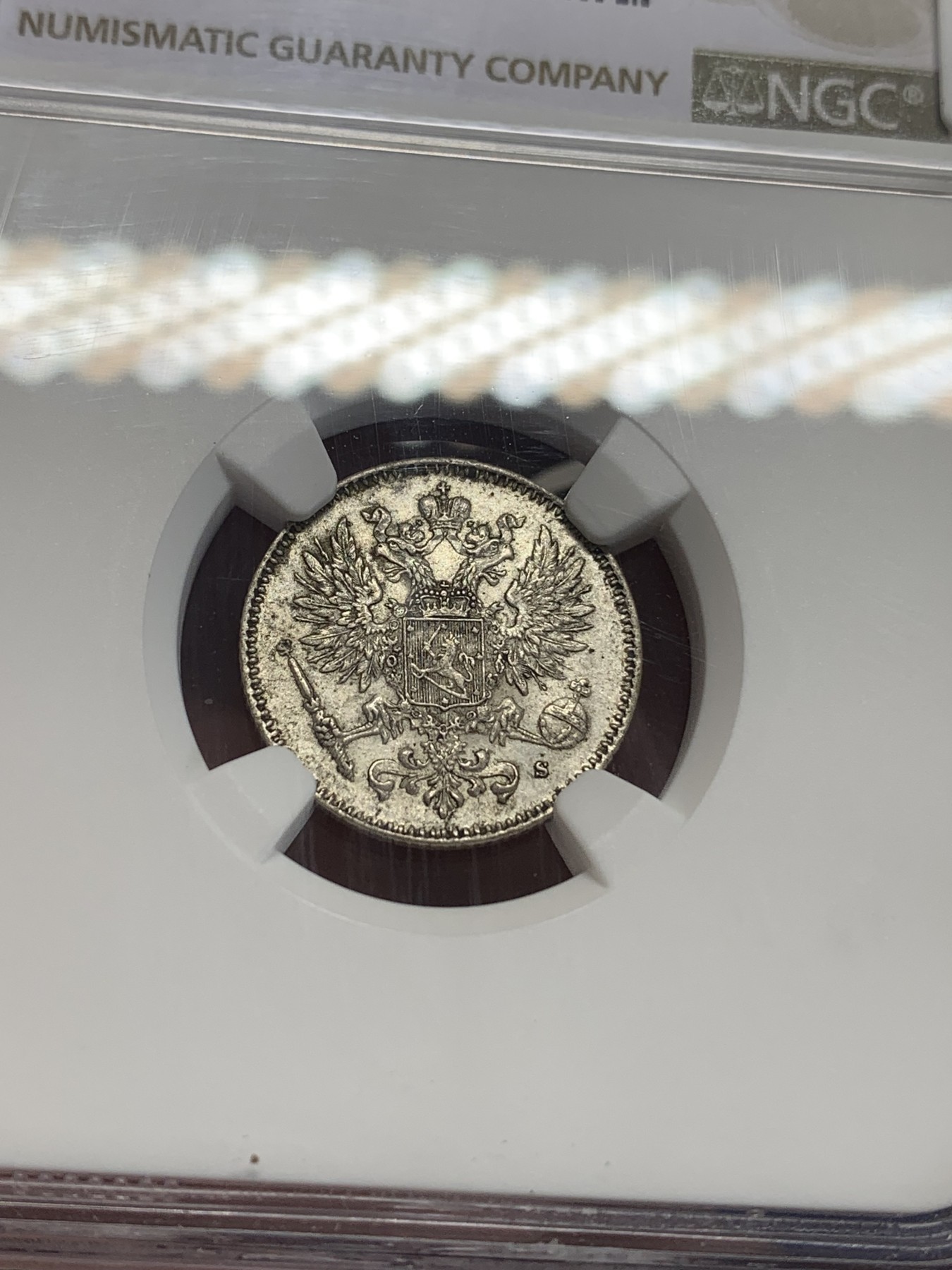 《竞宝斋》第198场-周日，周一 2场 (全场包邮) NGC MS64 俄占芬兰1916年50芬尼银币