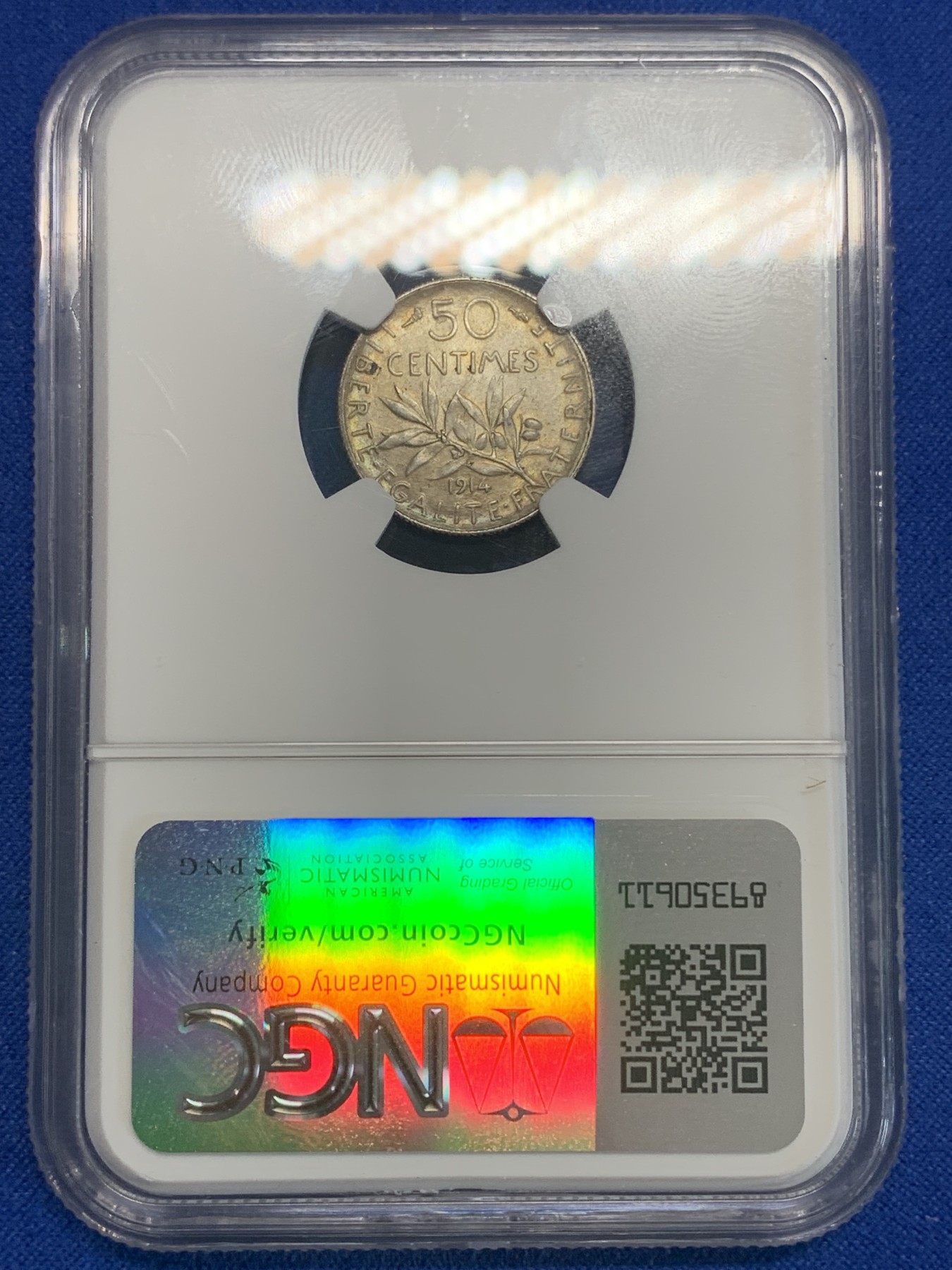 《竞宝斋》第198场-周日，周一 2场 (全场包邮) NGC MS63 法国1914年播种女神50分银币