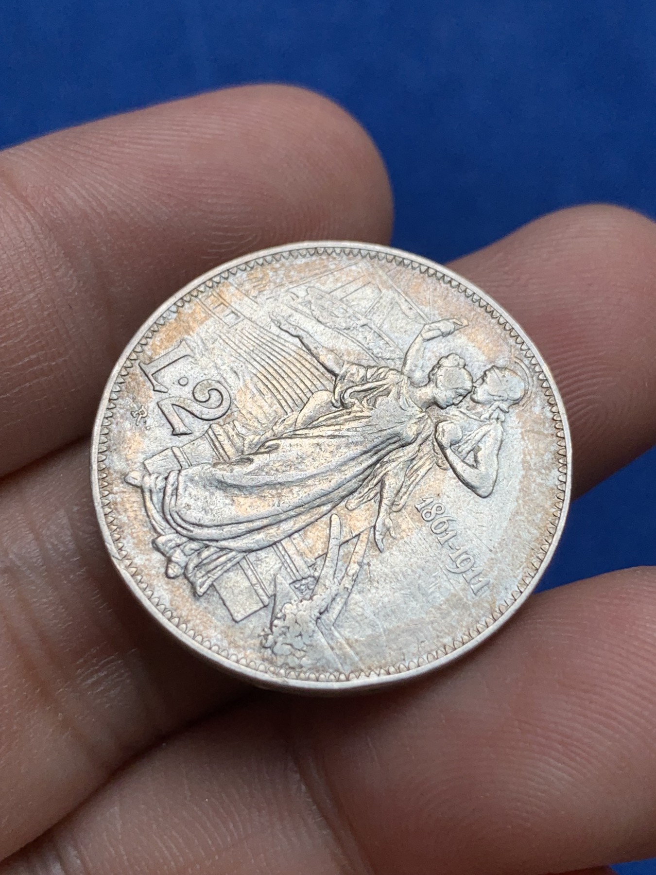 《竞宝斋》第198场-周日，周一 2场 (全场包邮) 意大利 1911年 建国50周年2里拉 银币