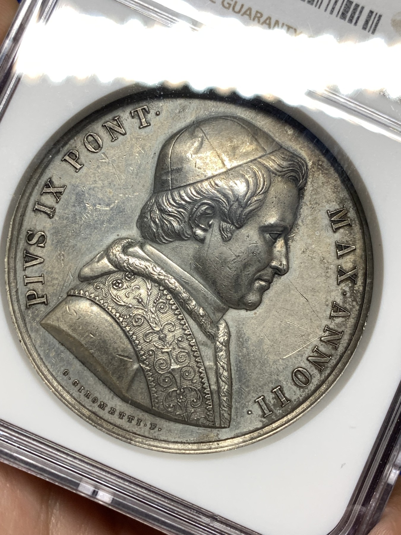 《竞宝斋》第198场-周日，周一 2场 (全场包邮) NGC AUD 1847梵蒂冈庇护九世镀银铜章 加厚盒装