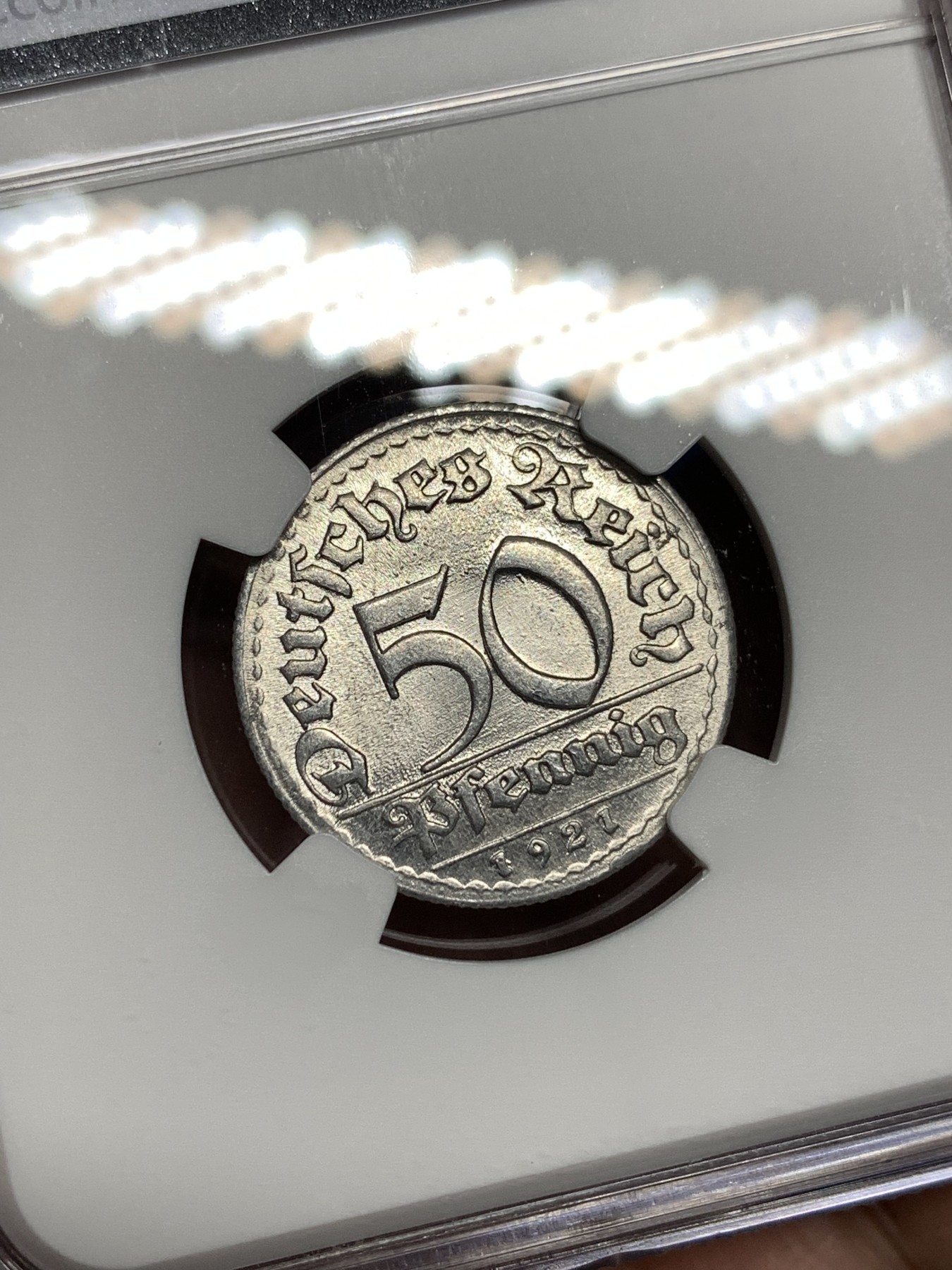 《竞宝斋》第198场-周日，周一 2场 (全场包邮) NGC MS63 1921D 德国50芬尼