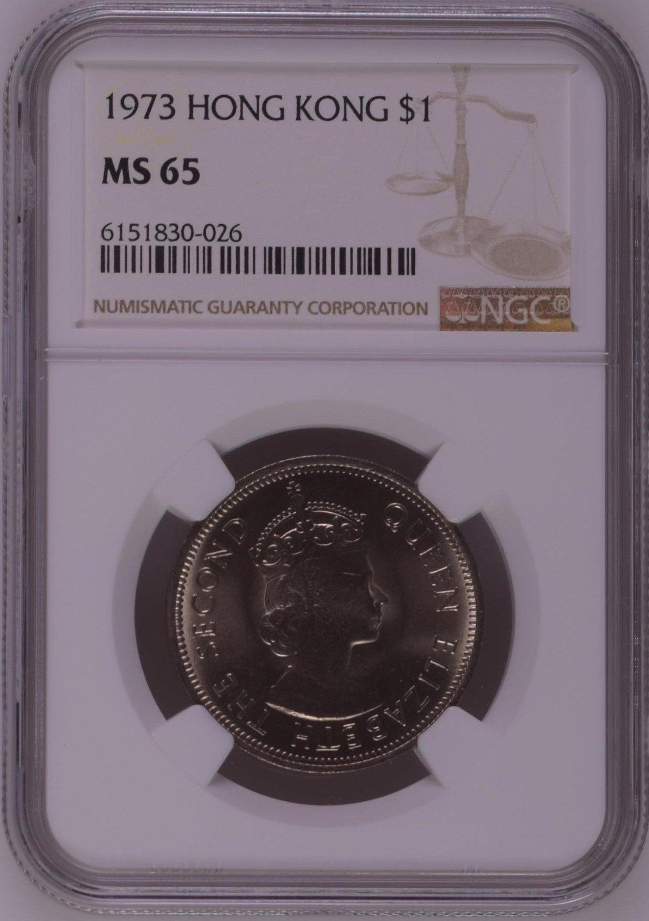 收藏联盟Quantum Auction 第290期拍卖  香港1973年1大圆 NGC ms65 高冠女王