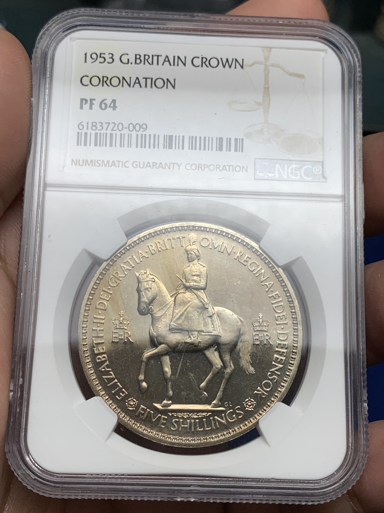 《竞宝斋》第198场-周日，周一 2场 (全场包邮) NGC-PF64 英国1953年伊丽莎白二世加冕首年精制克朗，热门品种