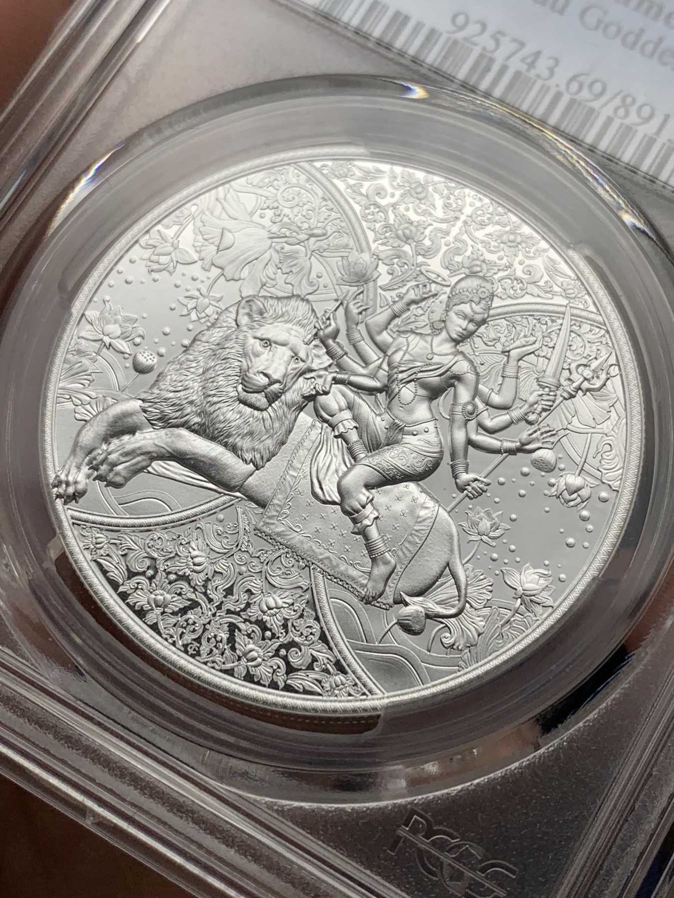 《竞宝斋》第198场-周日，周一 2场 (全场包邮) 冠军分 PCGS PR69DCAM喀麦隆2023年杜尔加女战神1盎司大银币 收藏好品，精制漂亮！