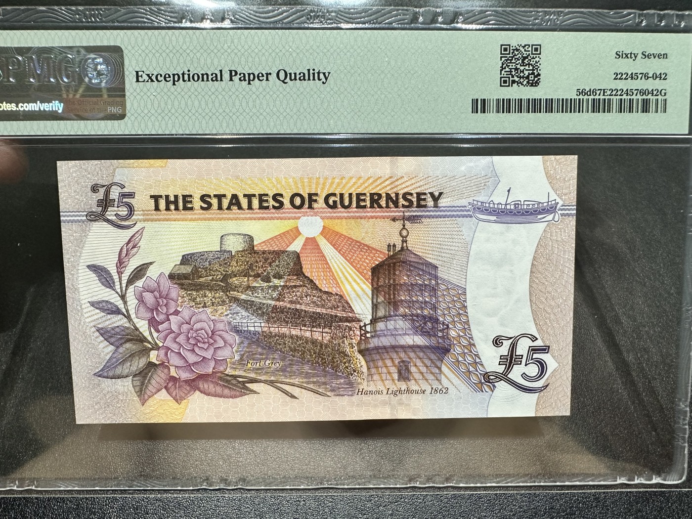 《外钞收藏家》第二百九十九期 2023年格恩西5镑 无47尾8靓号 PMG67