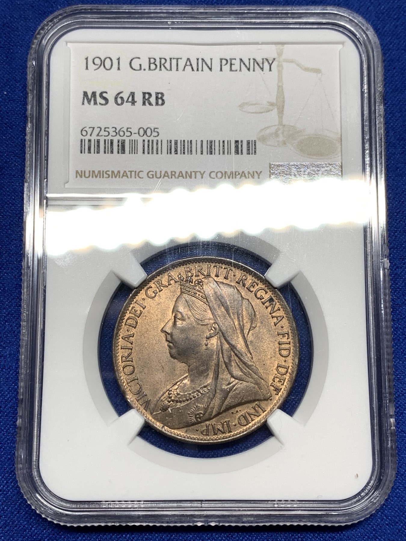 《竞宝斋》第198场-周日，周一 2场 (全场包邮) NGC-MS64 高分 英国1901年1便士大铜币 漂亮红棕色包浆