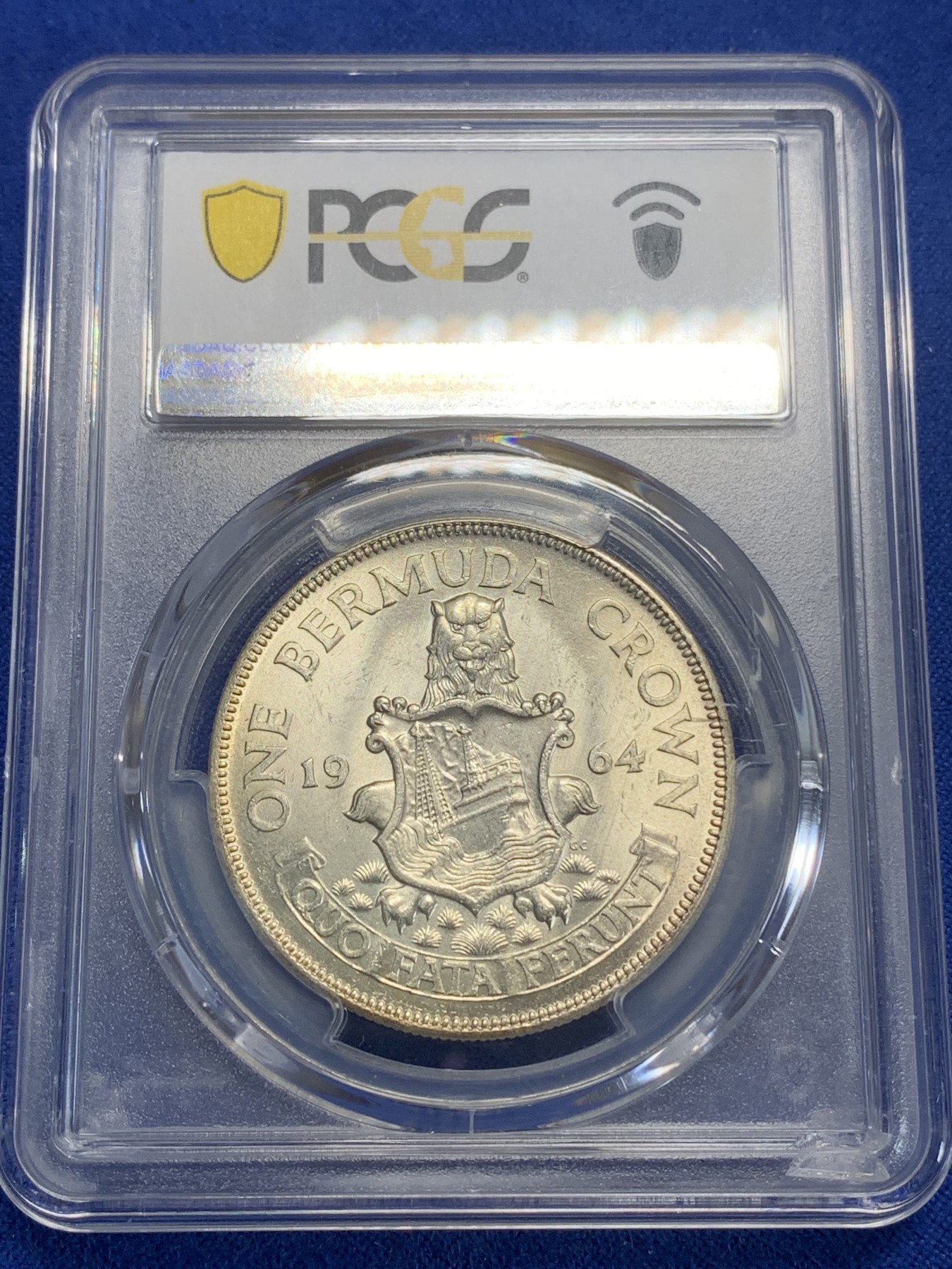 《竞宝斋》第198场-周日，周一 2场 (全场包邮) PCGS-MS64 英属百慕大群岛  1964年1克朗银币，黄油彩包浆