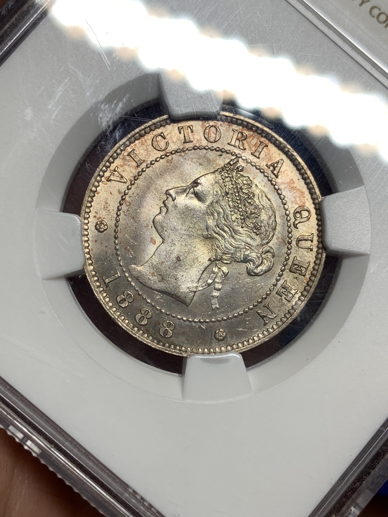 《竞宝斋》第198场-周日，周一 2场 (全场包邮) NGC-MS64 高分 牙买加1888年半便士铜镍币 转光好品