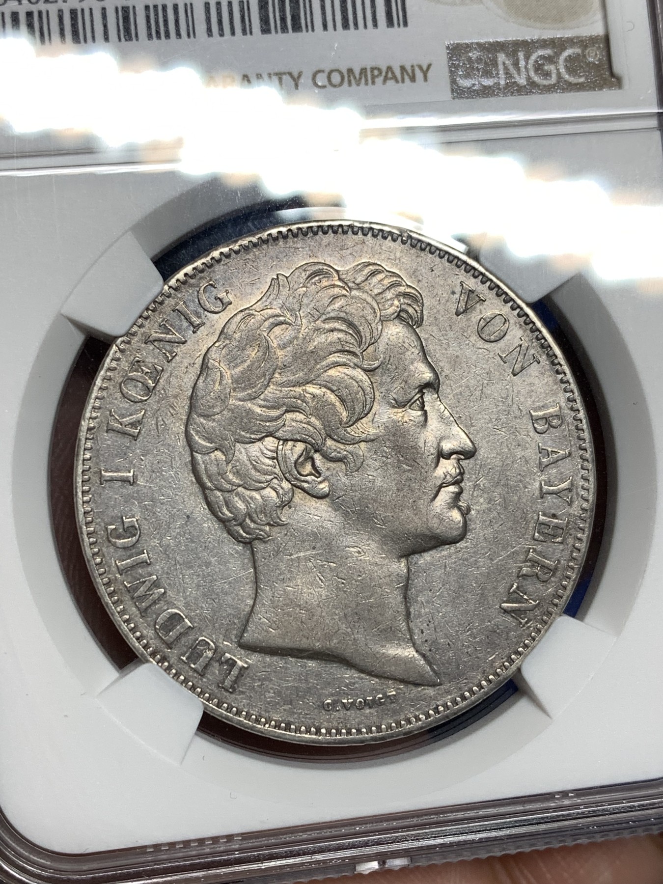 《竞宝斋》第198场-周日，周一 2场 (全场包邮) NGC AU55 德国 巴伐利亚 1845年 路德维希一世 皇孙纪念2泰勒大银币 非常热门的路德维希历史系2泰勒大银币 少见品种