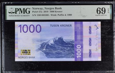 乐淘淘纸币精选 第20期  - 【1501485368】挪威2019年纸币 1000克朗 海浪 PMG69EPQ 冠军分！