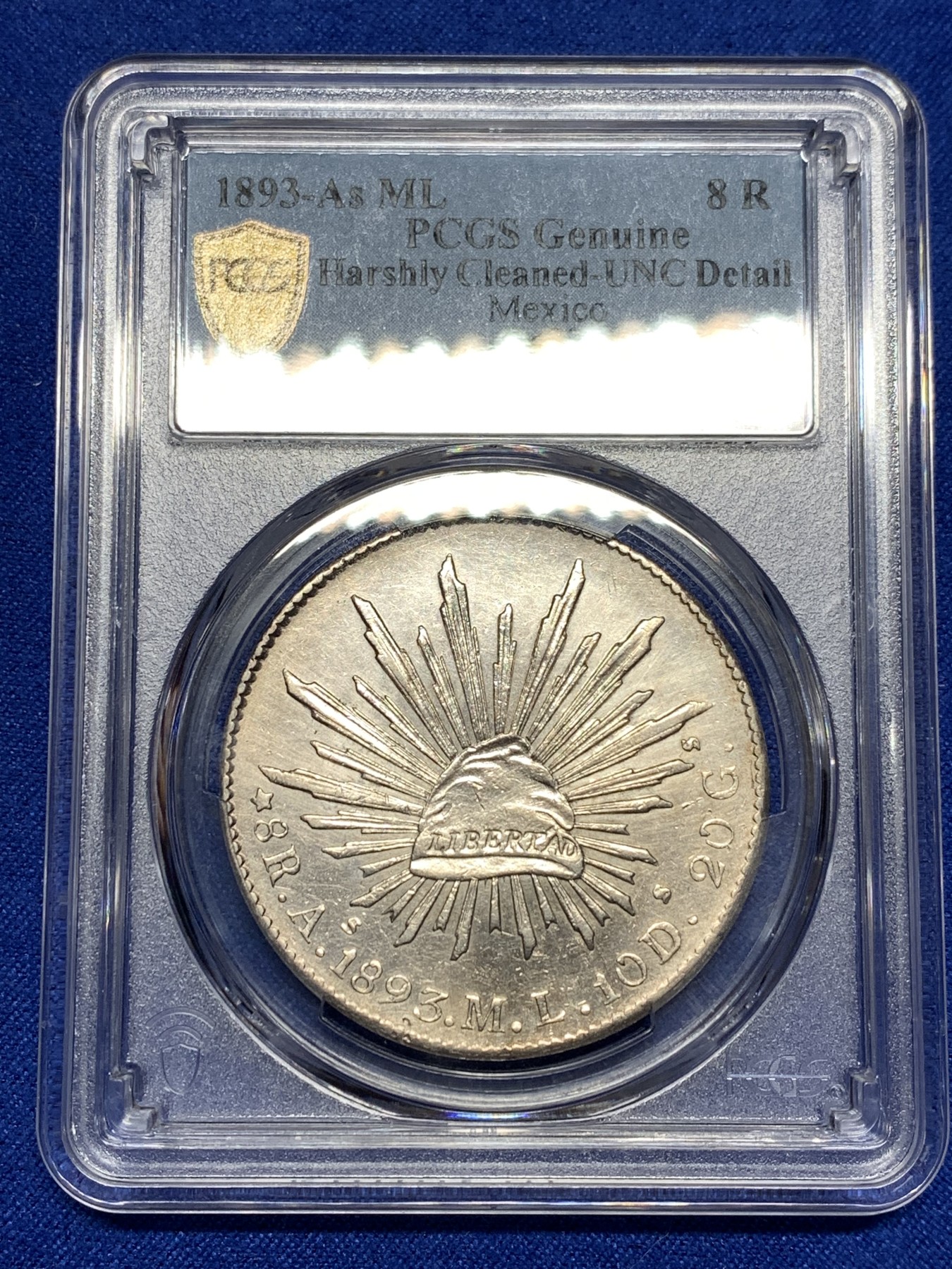 《竞宝斋》第198场-周日，周一 2场 (全场包邮) PCGS UNC 墨西哥1893年花边鹰洋8瑞尔银币 状态不错