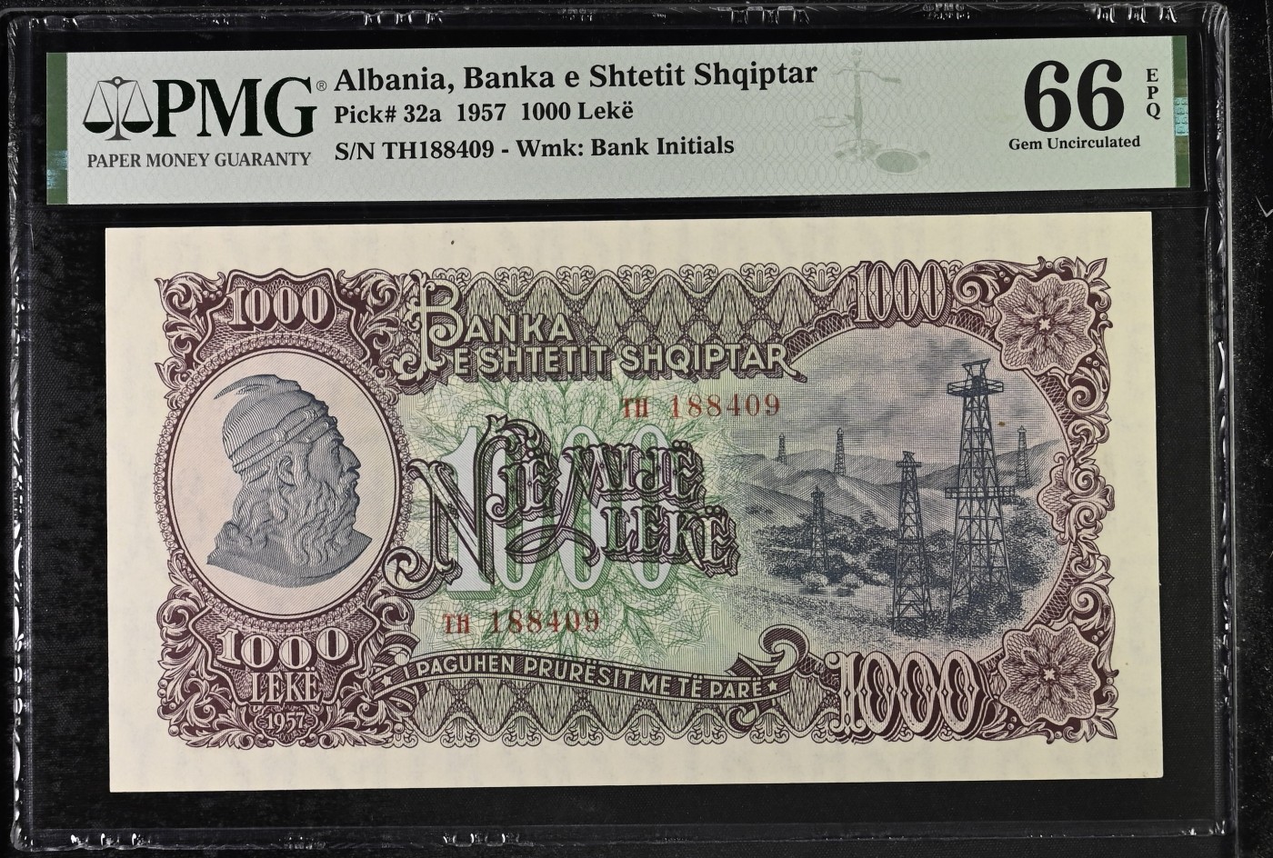 收藏联盟Quantum Auction 第290期拍卖  阿尔巴尼亚1957年1000列克 PMG66