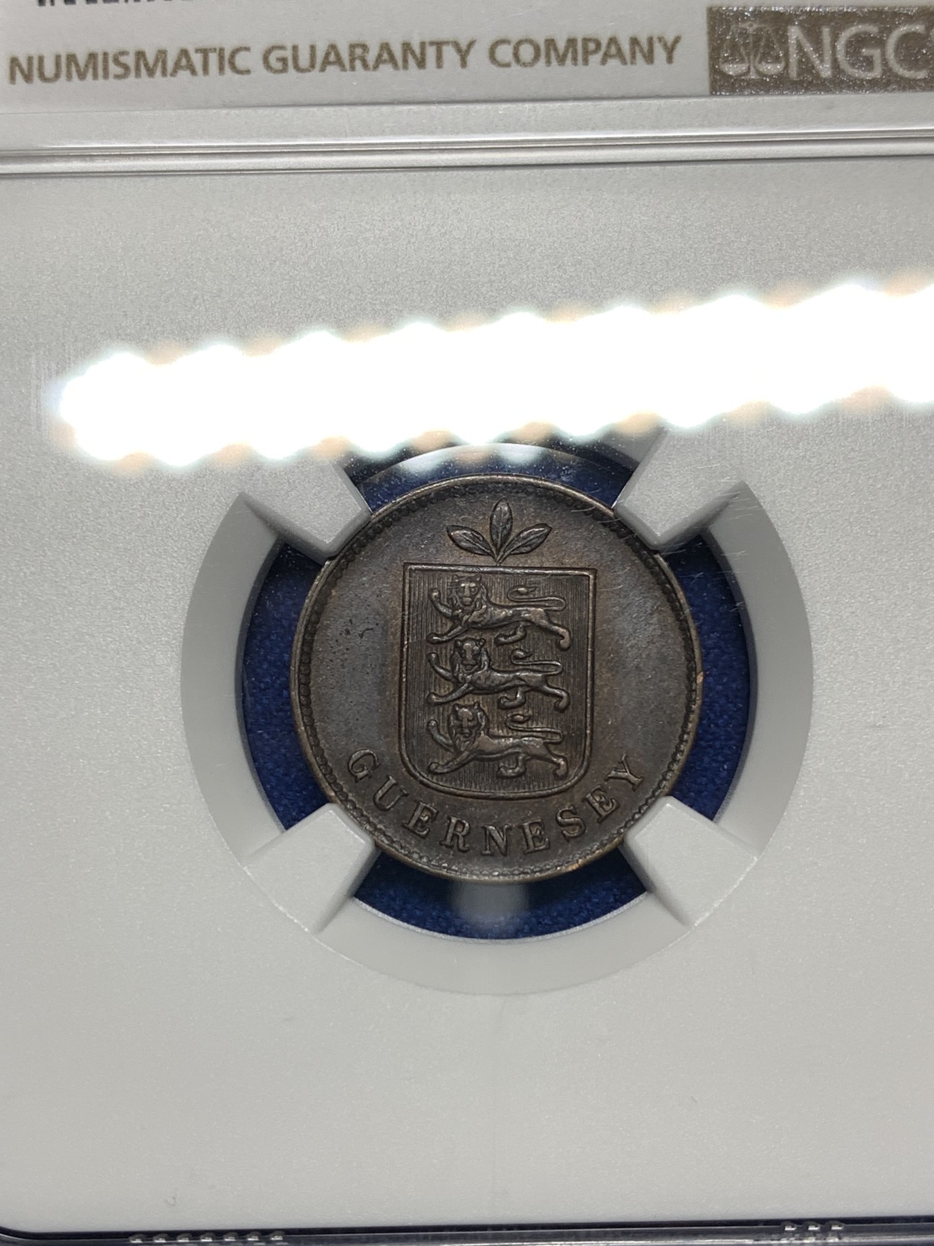 《竞宝斋》第198场-周日，周一 2场 (全场包邮) NGC-AU58BN 1903年根西爱德华七世1D铜币，品相精美，保存不易。