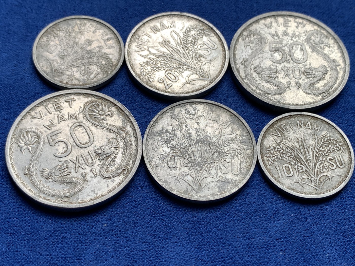 《竞宝斋》第198场-周日，周一 2场 (全场包邮) 6枚一组 越南三美女铝币10苏+20苏+50苏各两枚