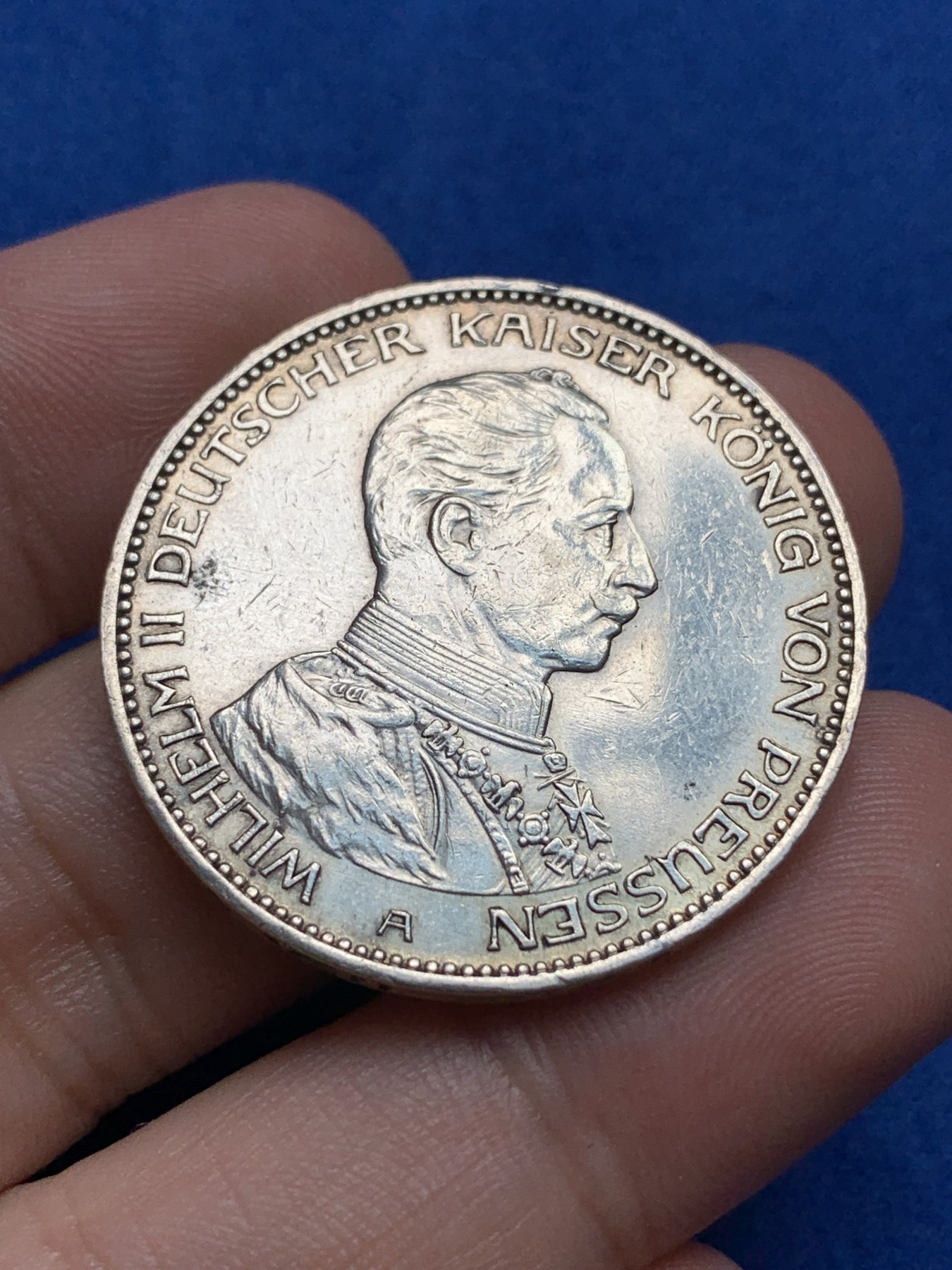 《竞宝斋》第198场-周日，周一 2场 (全场包邮) 德国威廉二世戎装3马克银币，1914年A厂