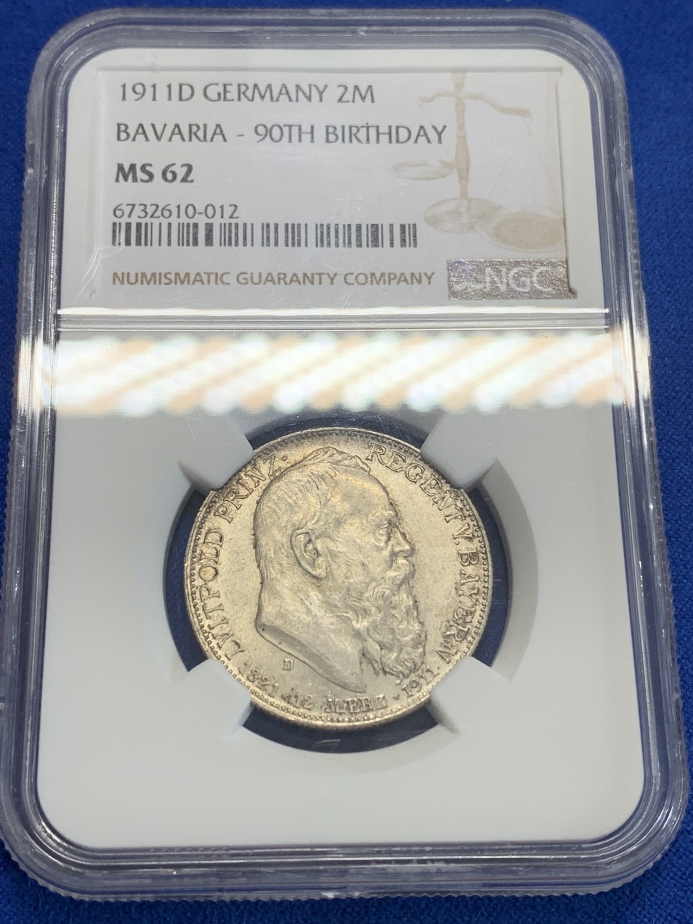 《竞宝斋》第198场-周日，周一 2场 (全场包邮) NGC MS62  1911年德国巴伐利亚摄政王利奥波德2马克银币