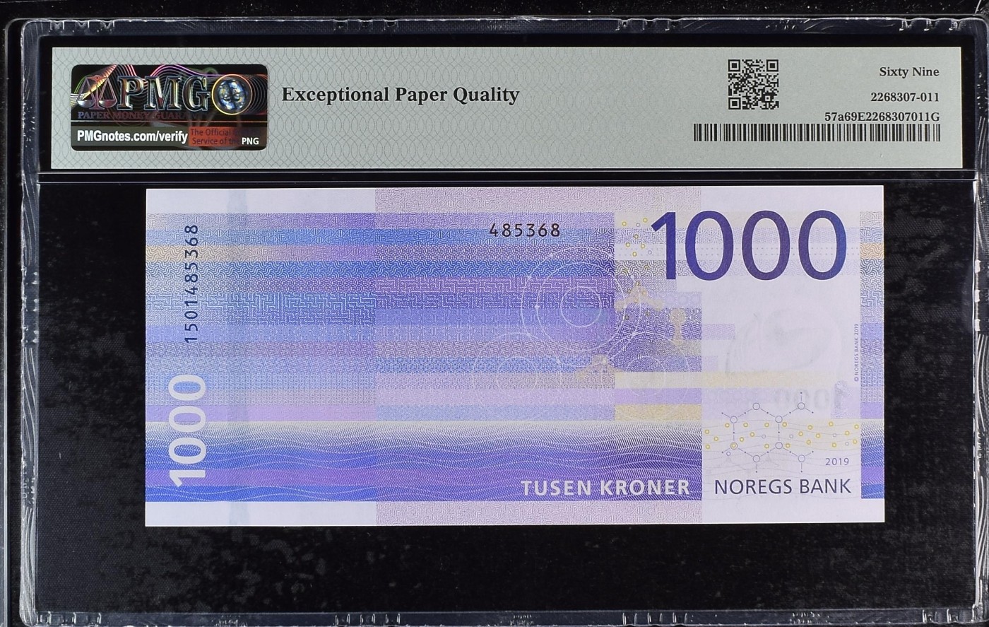 乐淘淘纸币精选 第20期  【1501485368】挪威2019年纸币 1000克朗 海浪 PMG69EPQ 冠军分！