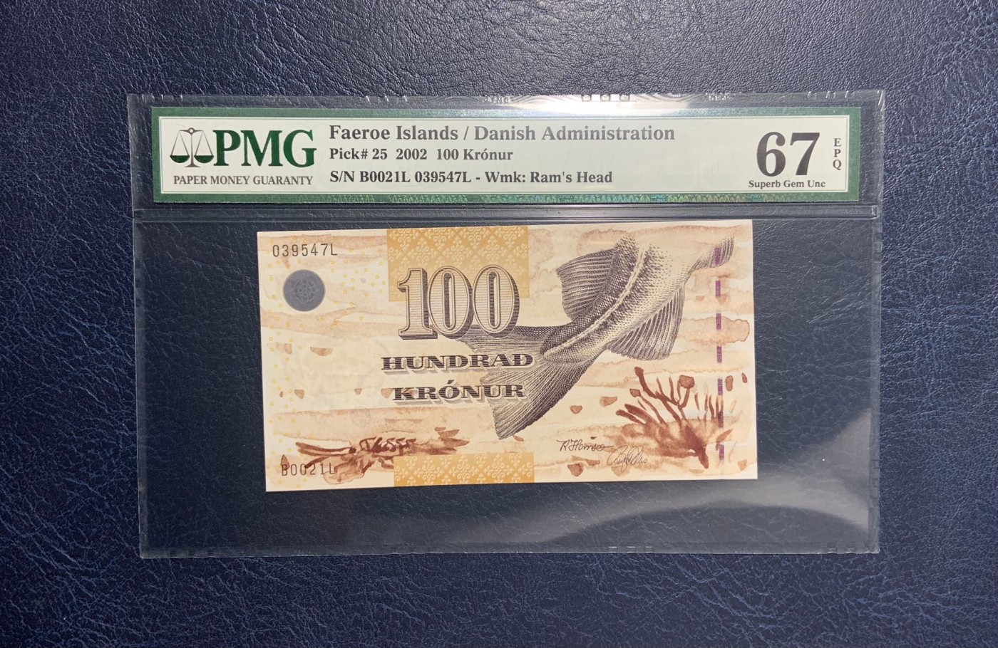收藏联盟Quantum Auction 第290期拍卖  法罗群岛2002年100克朗 PMG67 初版