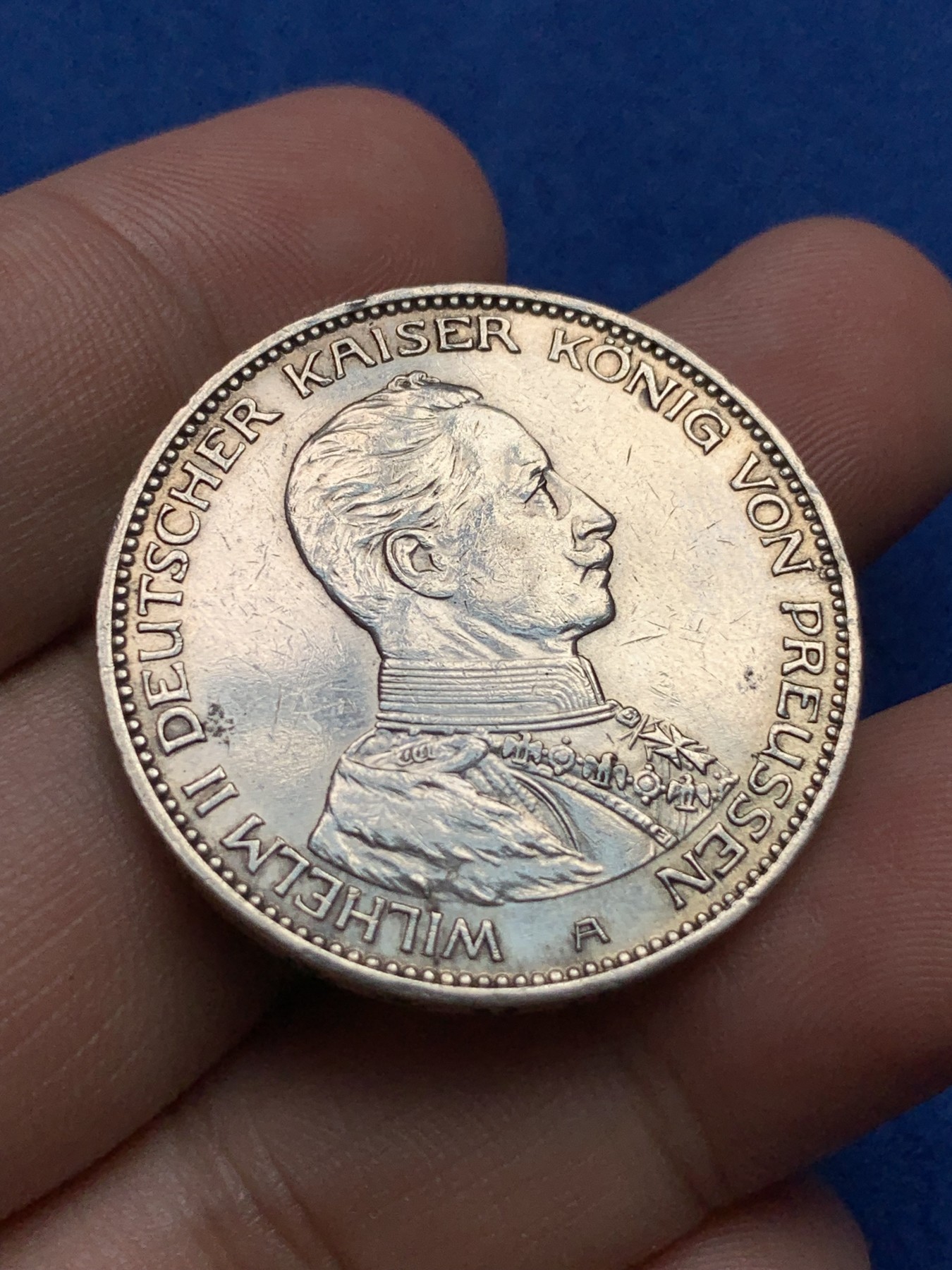 《竞宝斋》第198场-周日，周一 2场 (全场包邮) 德国威廉二世戎装3马克银币，1914年A厂