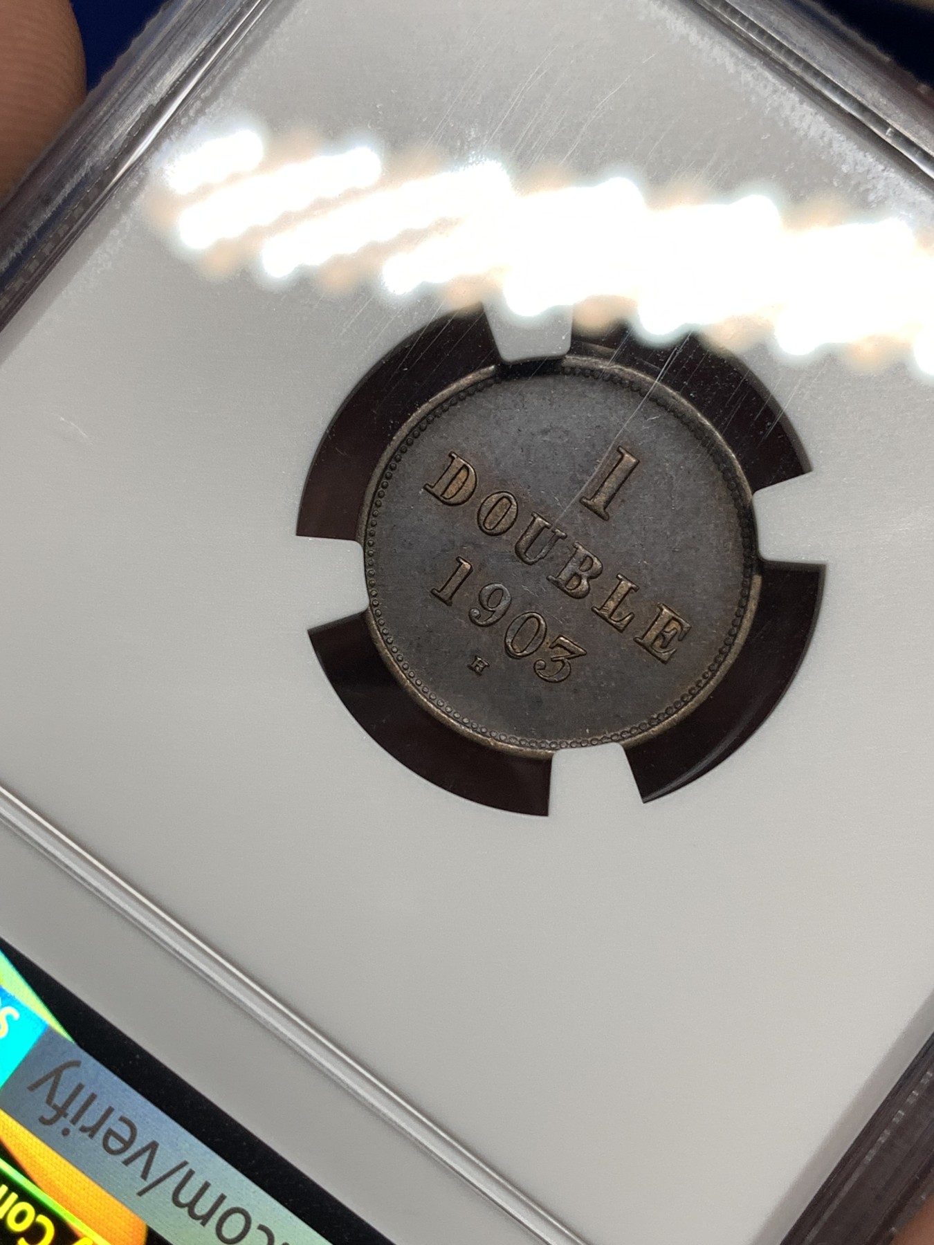 《竞宝斋》第198场-周日，周一 2场 (全场包邮) NGC-AU58BN 1903年根西爱德华七世1D铜币，品相精美，保存不易。