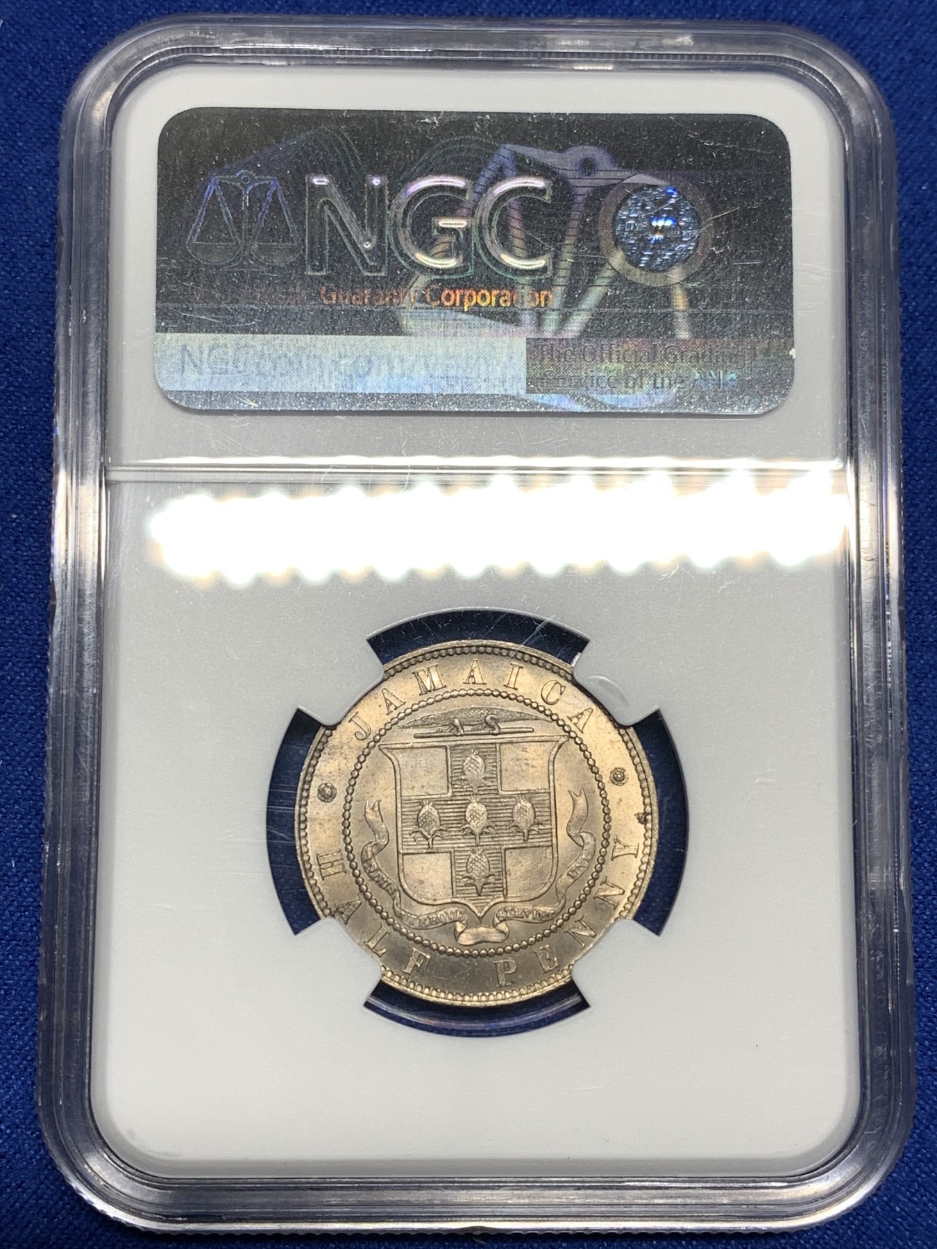 《竞宝斋》第198场-周日，周一 2场 (全场包邮) NGC-MS64 高分 牙买加1888年半便士铜镍币 转光好品