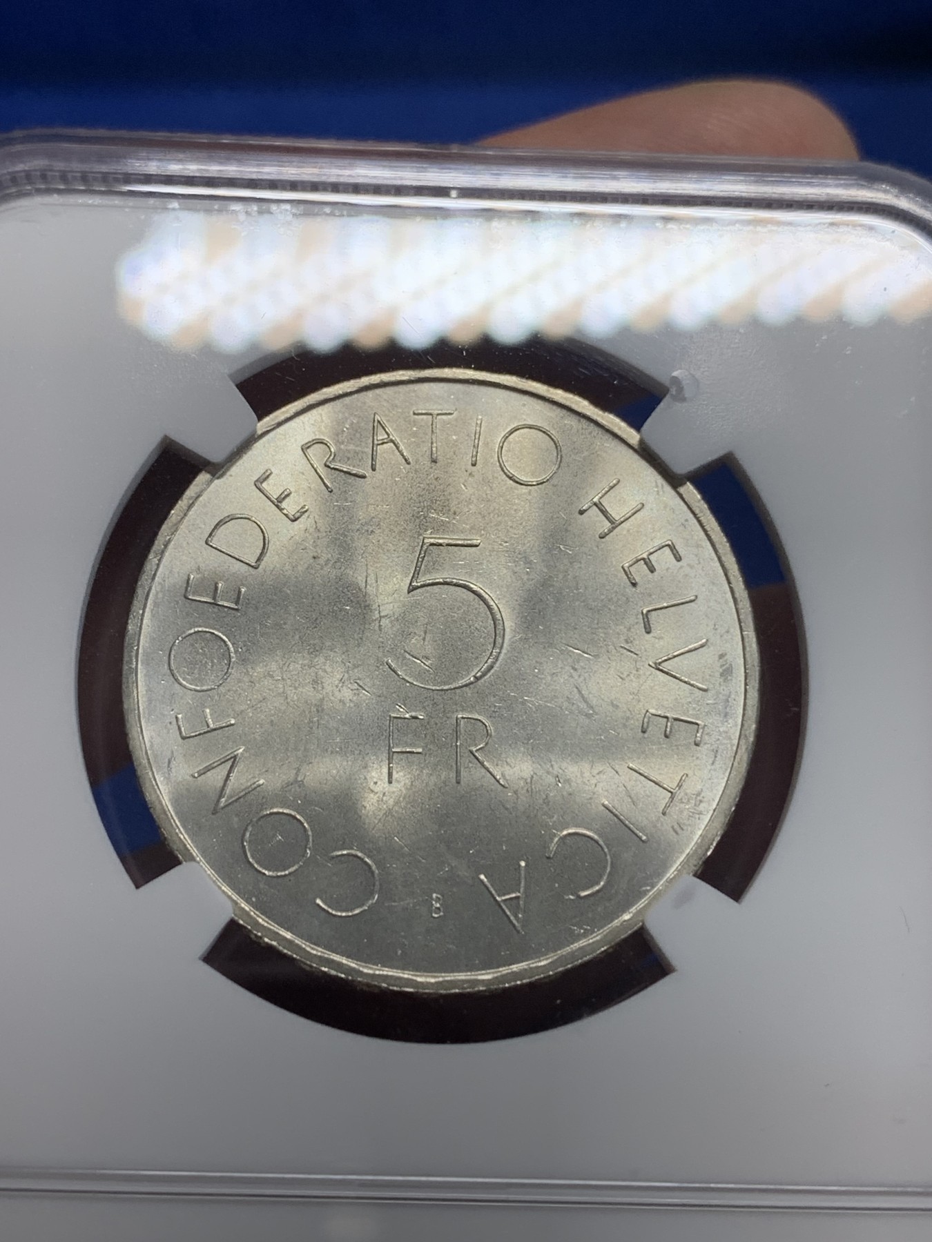 《竞宝斋》第198场-周日，周一 2场 (全场包邮) NGC-MS63 瑞士1963年国际红十字会成立百年纪念5法郎银币