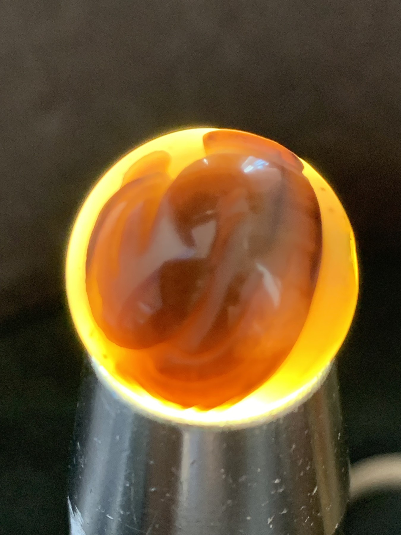 精美高玉化亚光海洋玉髓手工俏色巧雕一心向佛意境2.0圆珠一个！