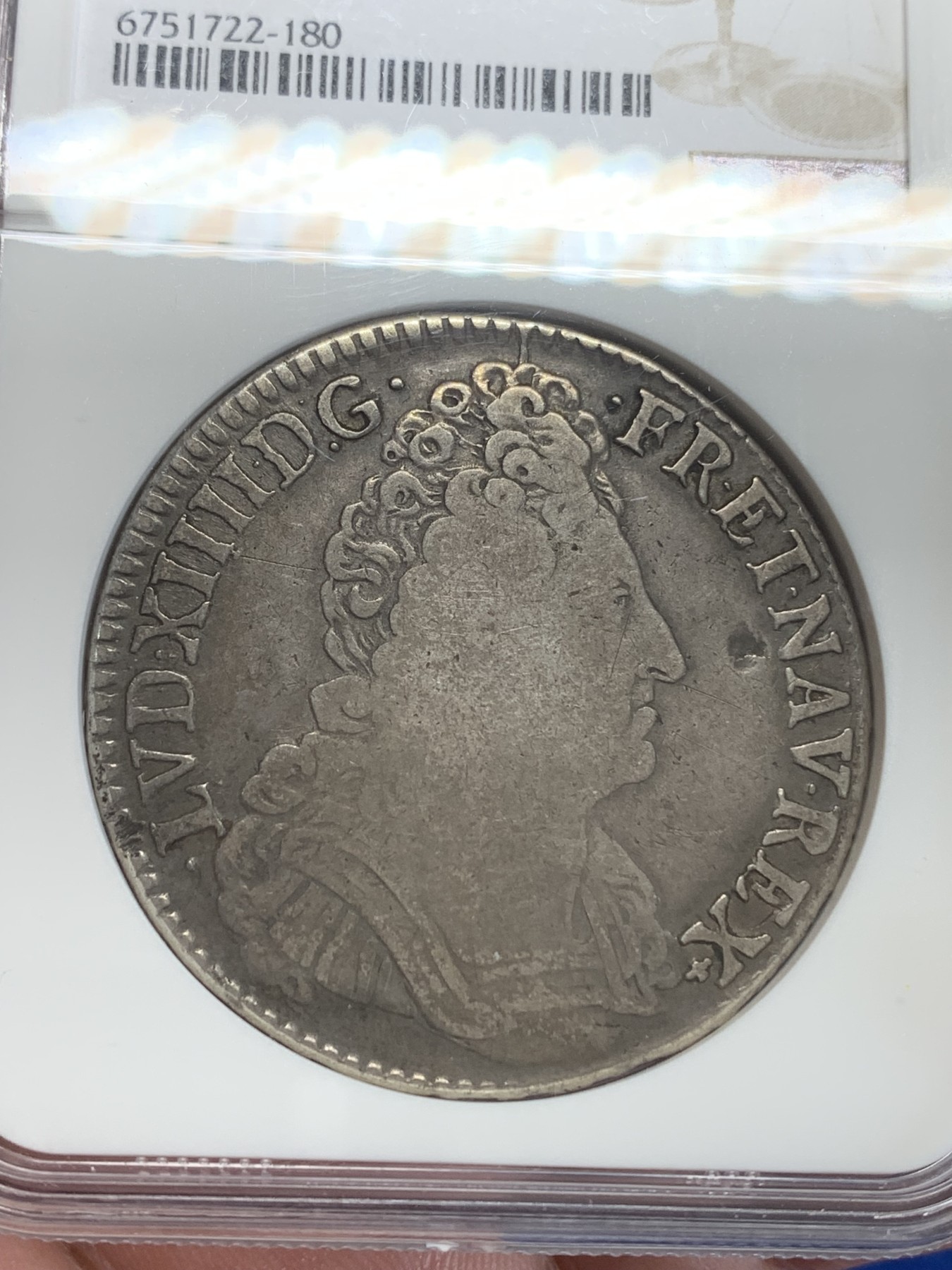 《竞宝斋》第198场-周日，周一 2场 (全场包邮) NGC VF25 法国1709T 太阳王路易十四埃居原味大银