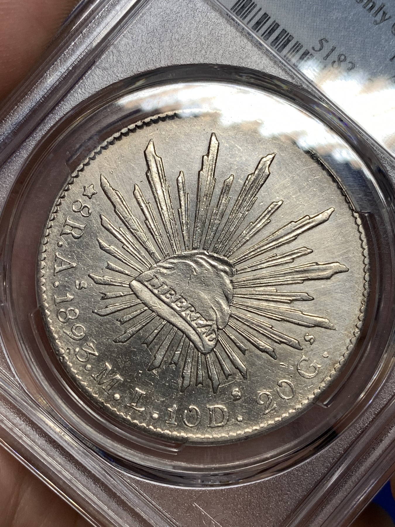 《竞宝斋》第198场-周日，周一 2场 (全场包邮) PCGS UNC 墨西哥1893年花边鹰洋8瑞尔银币 状态不错