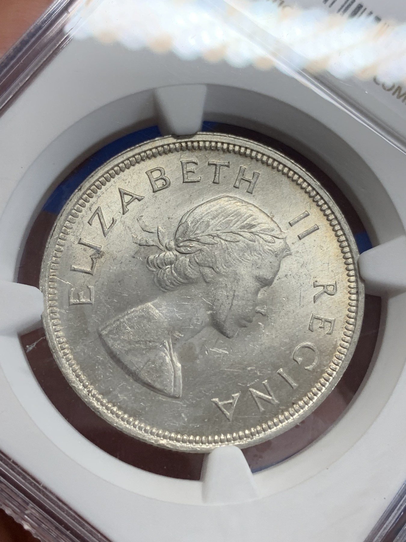 《竞宝斋》第198场-周日，周一 2场 (全场包邮) NGC-MS62 南非1954年伊丽莎白二世2.5先令银币