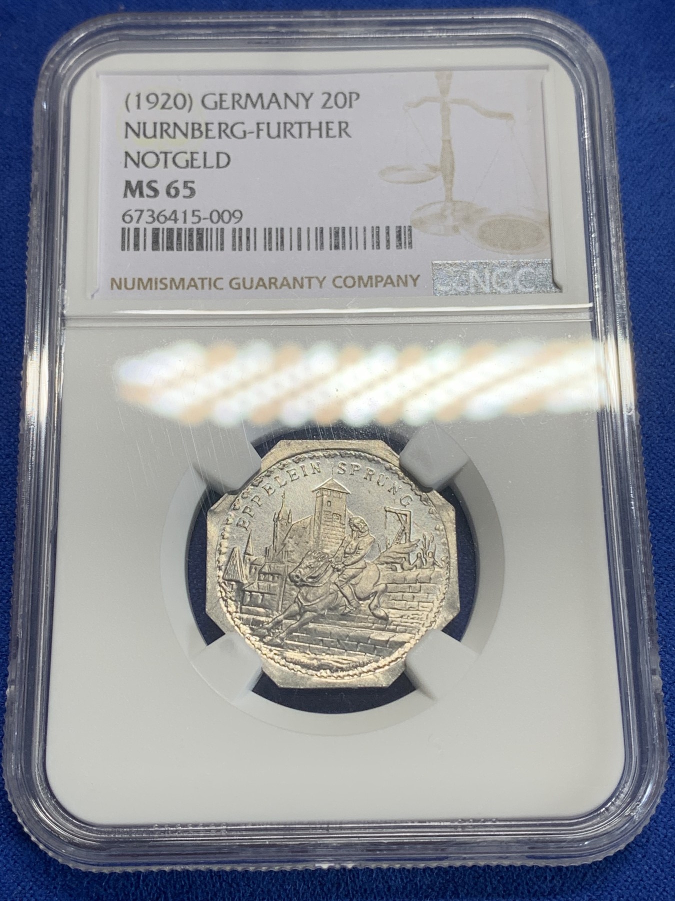 《竞宝斋》第198场-周日，周一 2场 (全场包邮) NGC-MS65 1920年德国紧急状态时期纽伦堡20芬尼