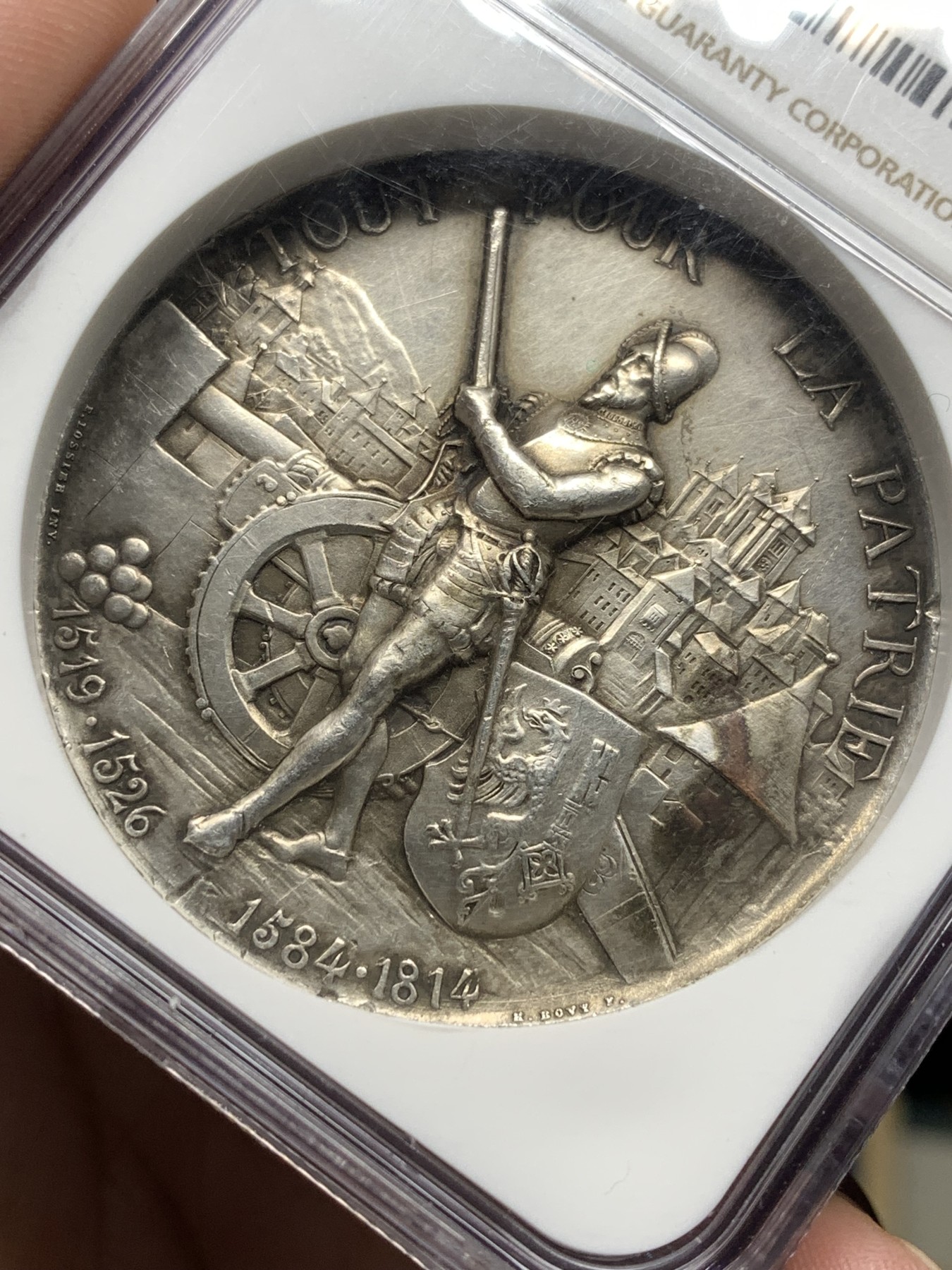 《竞宝斋》第198场-周日，周一 2场 (全场包邮) NGC UNC 瑞士1887日内瓦射击节银章 高浮雕