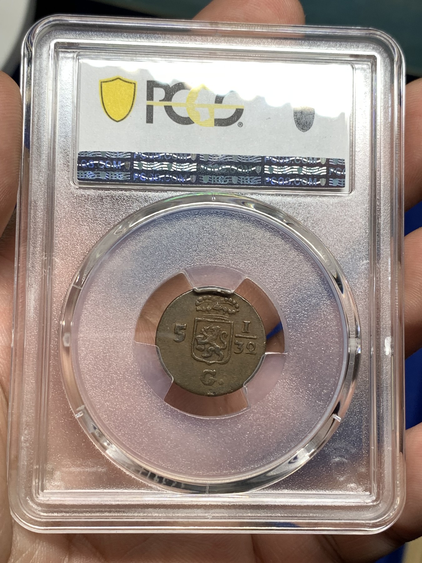 《竞宝斋》第198场-周日，周一 2场 (全场包邮) PCGS-AU50BN 1808年荷属东印度1/2D铜币，早期荷属东印度辅币，流通充分，保存不易。铜光犹存，状态不错