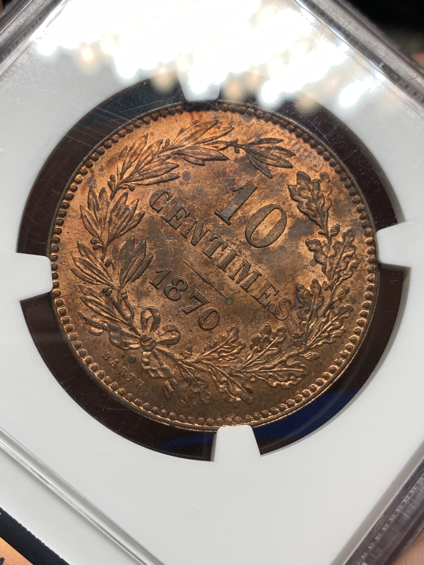 《竞宝斋》第198场-周日，周一 2场 (全场包邮) NGC-UNCD 1870年卢森堡10C大铜币，十分少见，品相十分精美