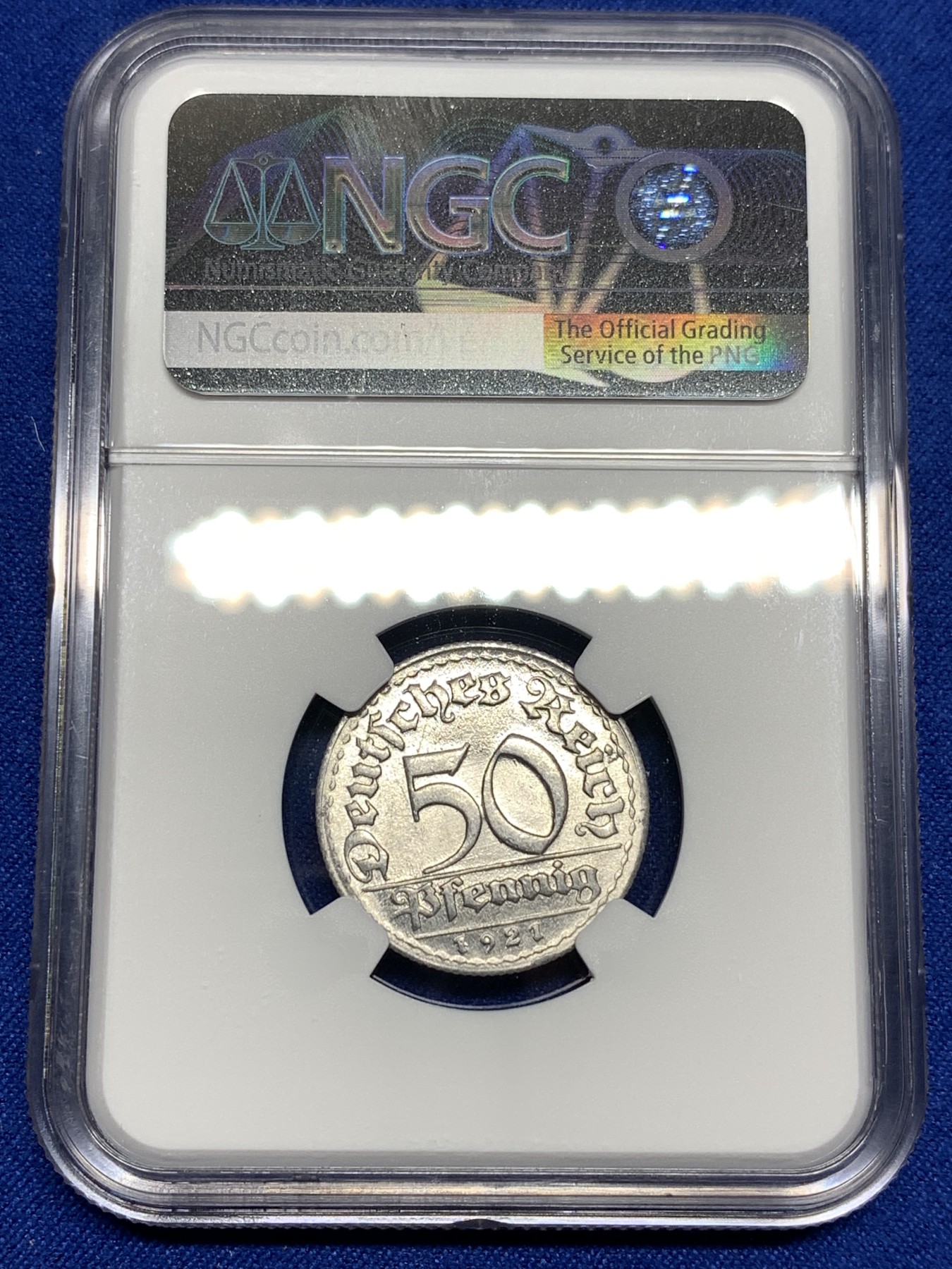 《竞宝斋》第198场-周日，周一 2场 (全场包邮) NGC MS63 1921D 德国50芬尼