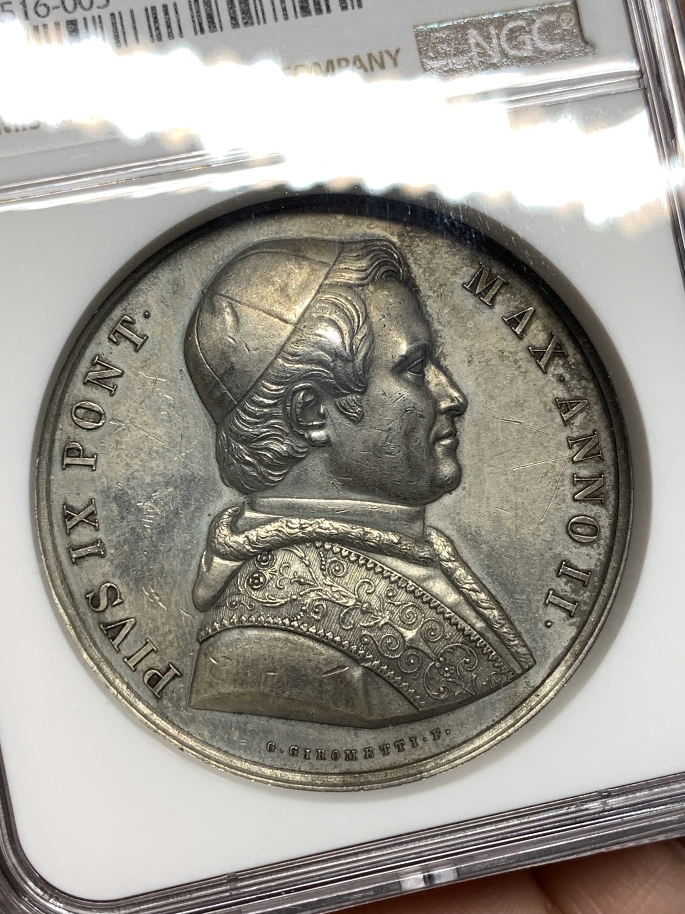 《竞宝斋》第198场-周日，周一 2场 (全场包邮) NGC AUD 1847梵蒂冈庇护九世镀银铜章 加厚盒装